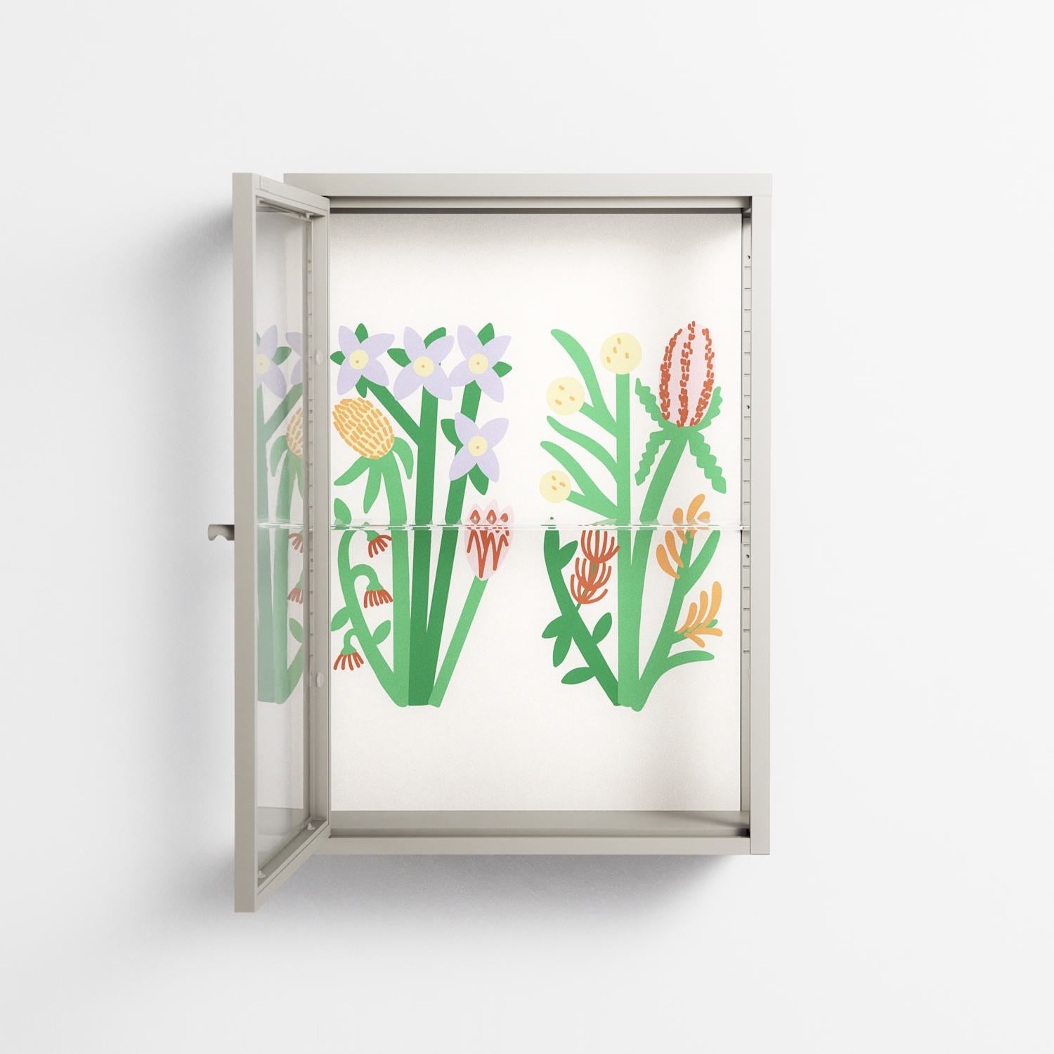 Bouquets Cream - Wall Cabinet - Lydia Greaves - Pebble - Clear glass