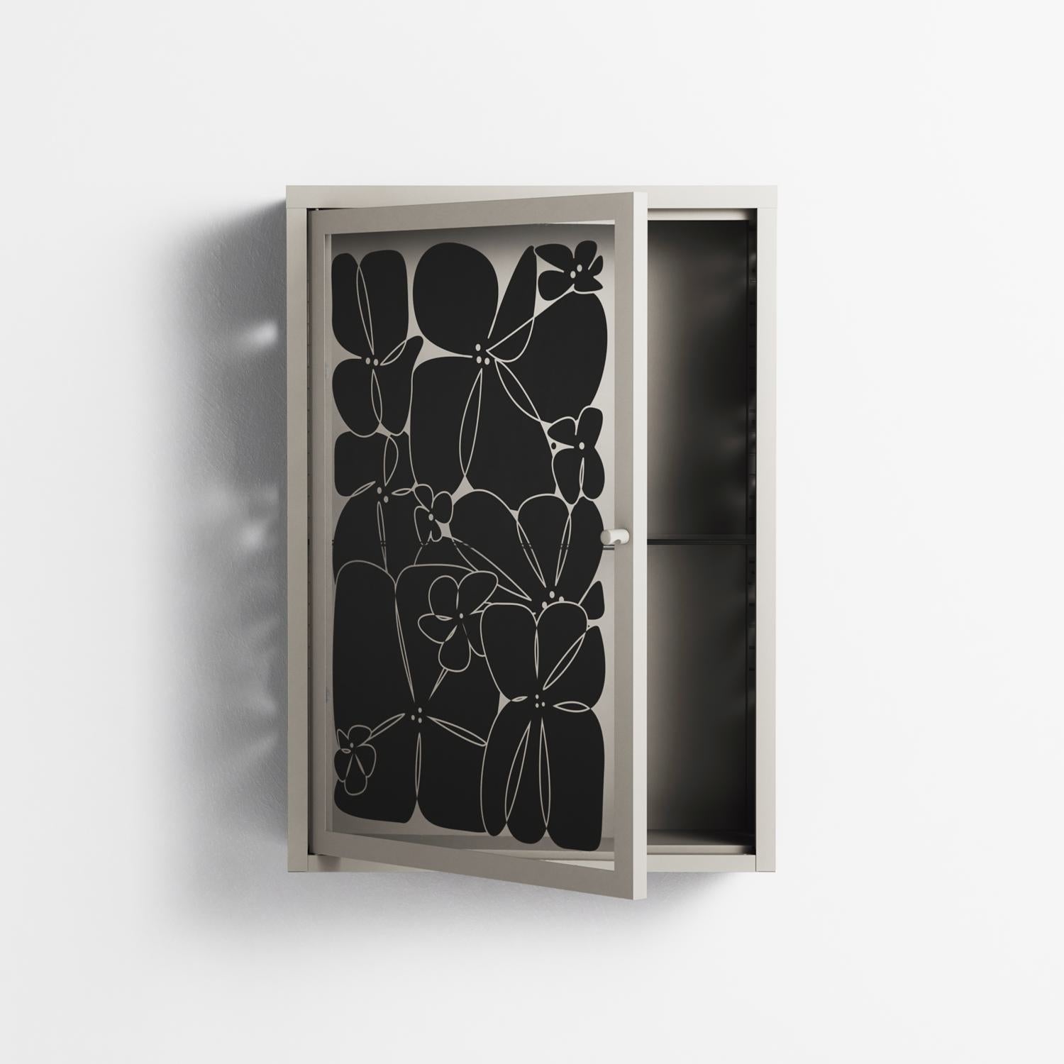 Black Flower - Wall Cabinet - Konrad Blaszczyk - Pebble - Overlay Glass
