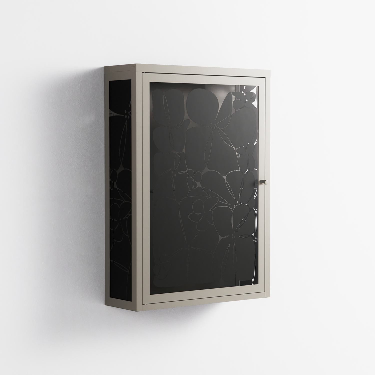 Black Flower - Wall Cabinet - Konrad Blaszczyk - Pebble - Overlay Glass