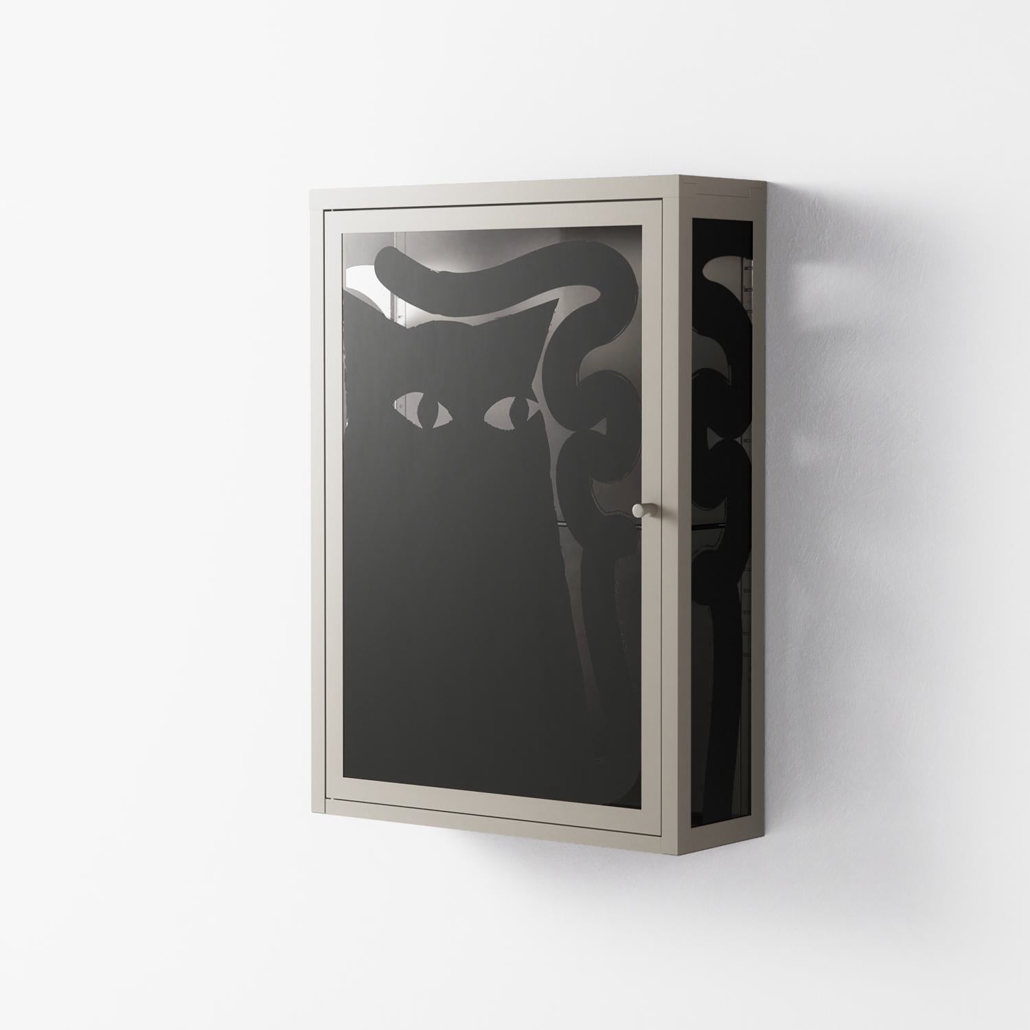 Black Cat - Wall Cabinet - Konrad Blaszczyk - Pebble - Overlay Glass