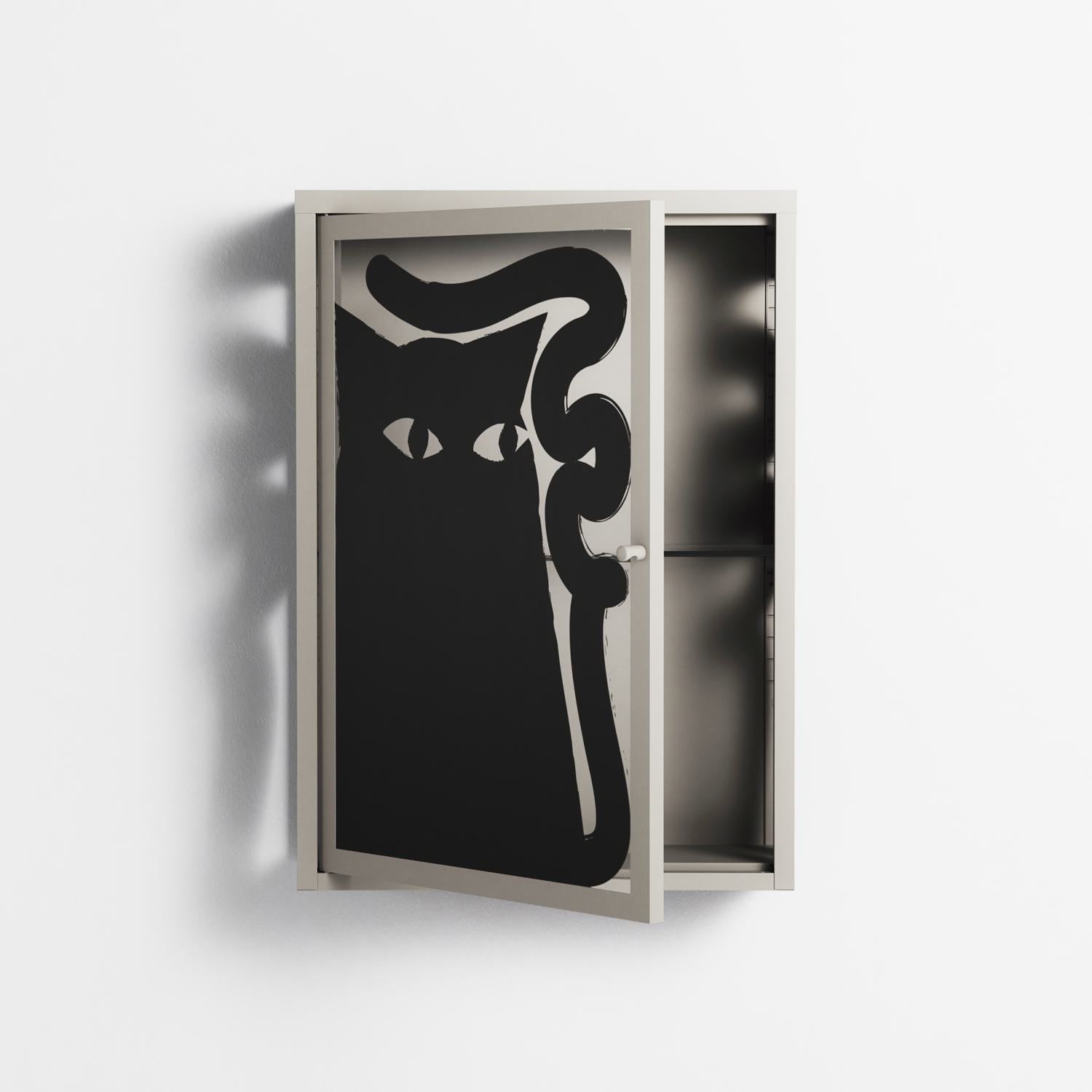 Black Cat - Wall Cabinet - Konrad Blaszczyk - Pebble - Overlay Glass