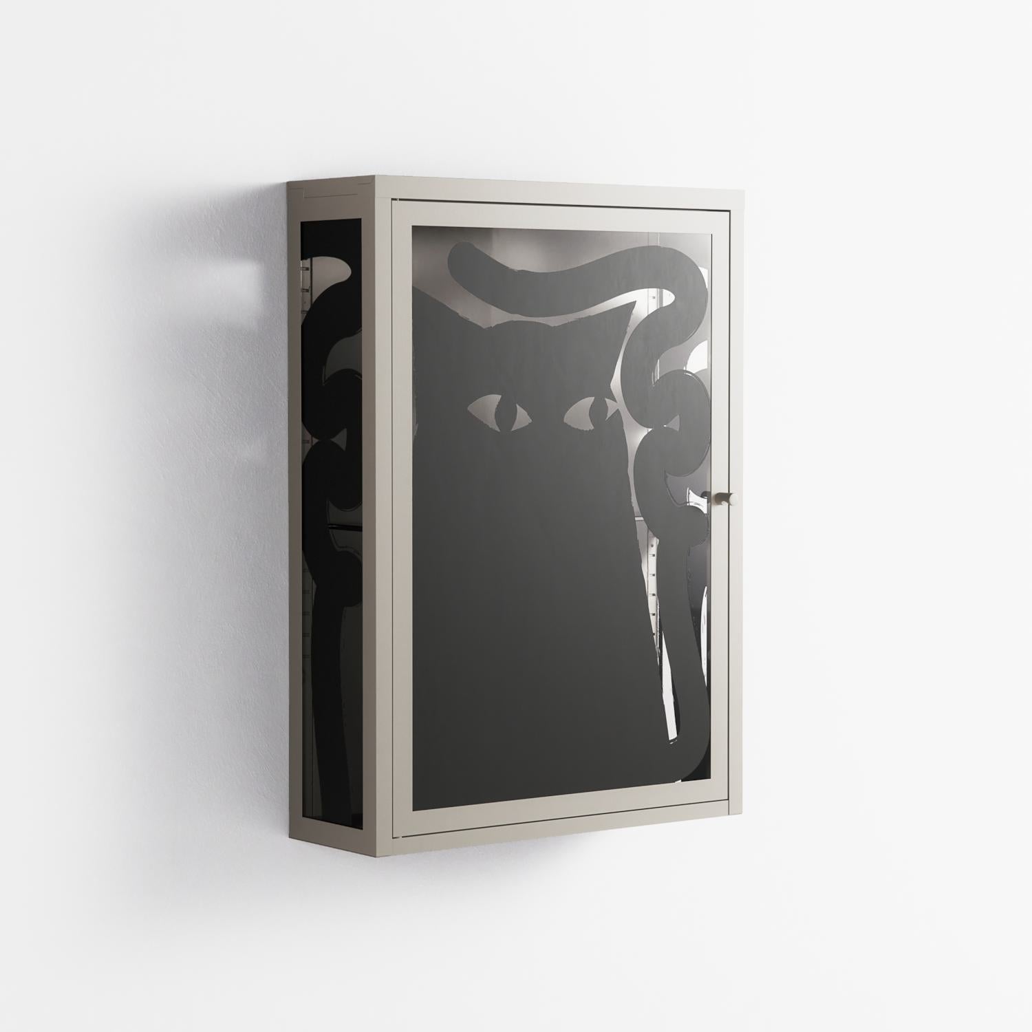 Black Cat - Wall Cabinet - Konrad Blaszczyk - Pebble - Overlay Glass