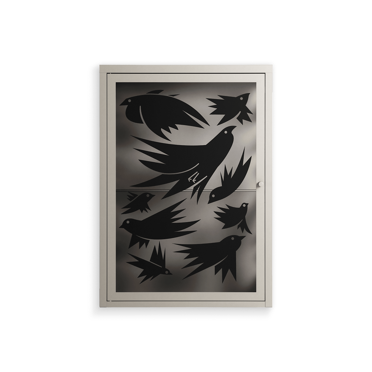 Black Birds - Wall Cabinet - Konrad Blaszczyk - Pebble - Overlay Glass