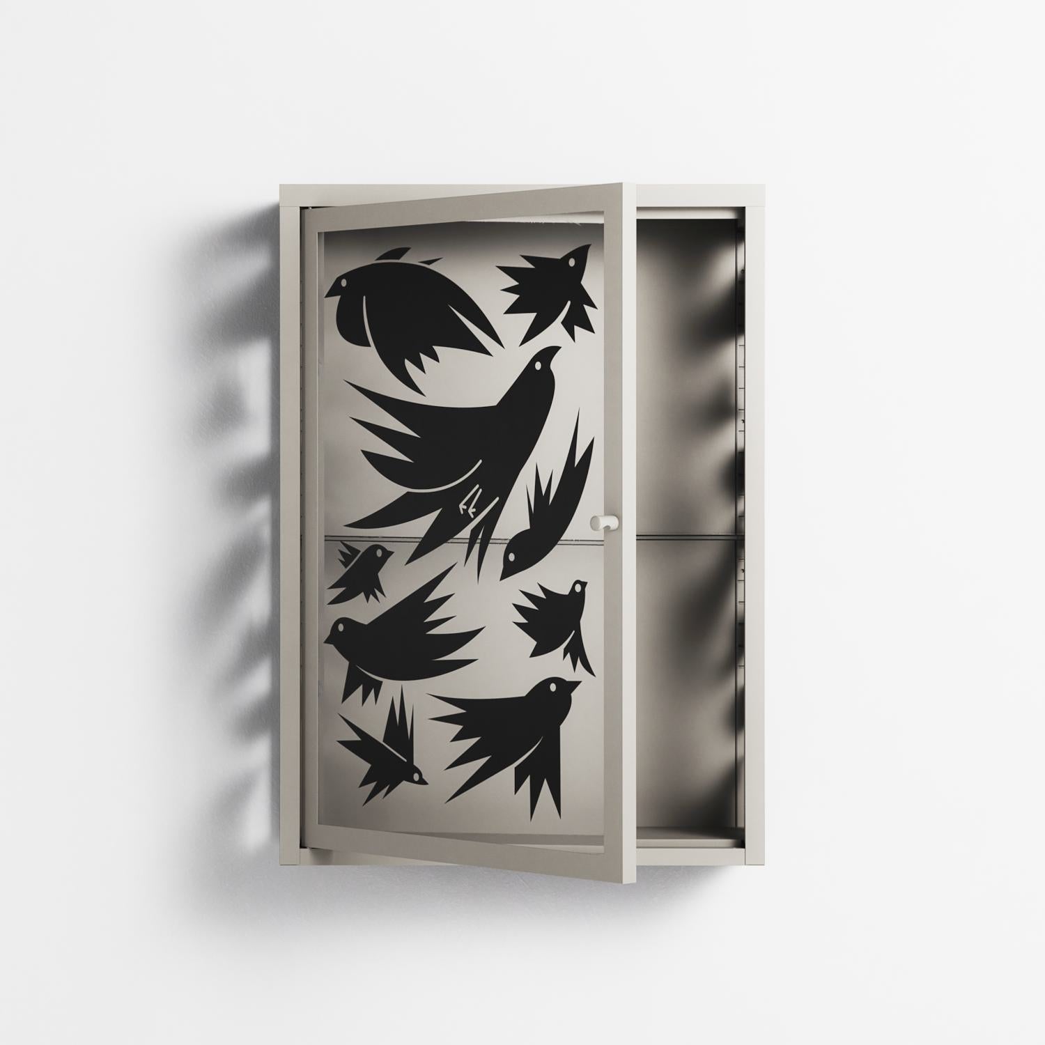 Black Birds - Wall Cabinet - Konrad Blaszczyk - Pebble - Overlay Glass
