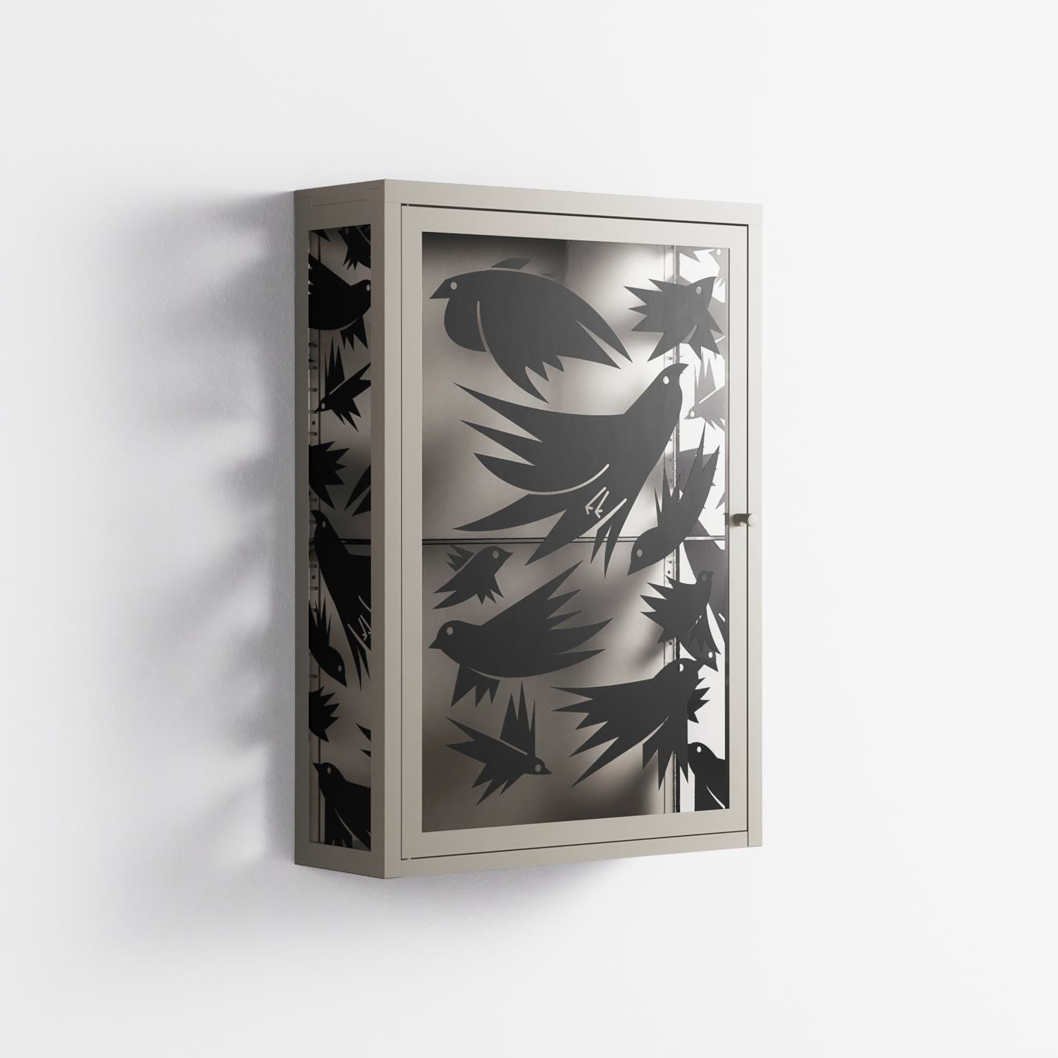 Black Birds - Wall Cabinet - Konrad Blaszczyk - Pebble - Overlay Glass