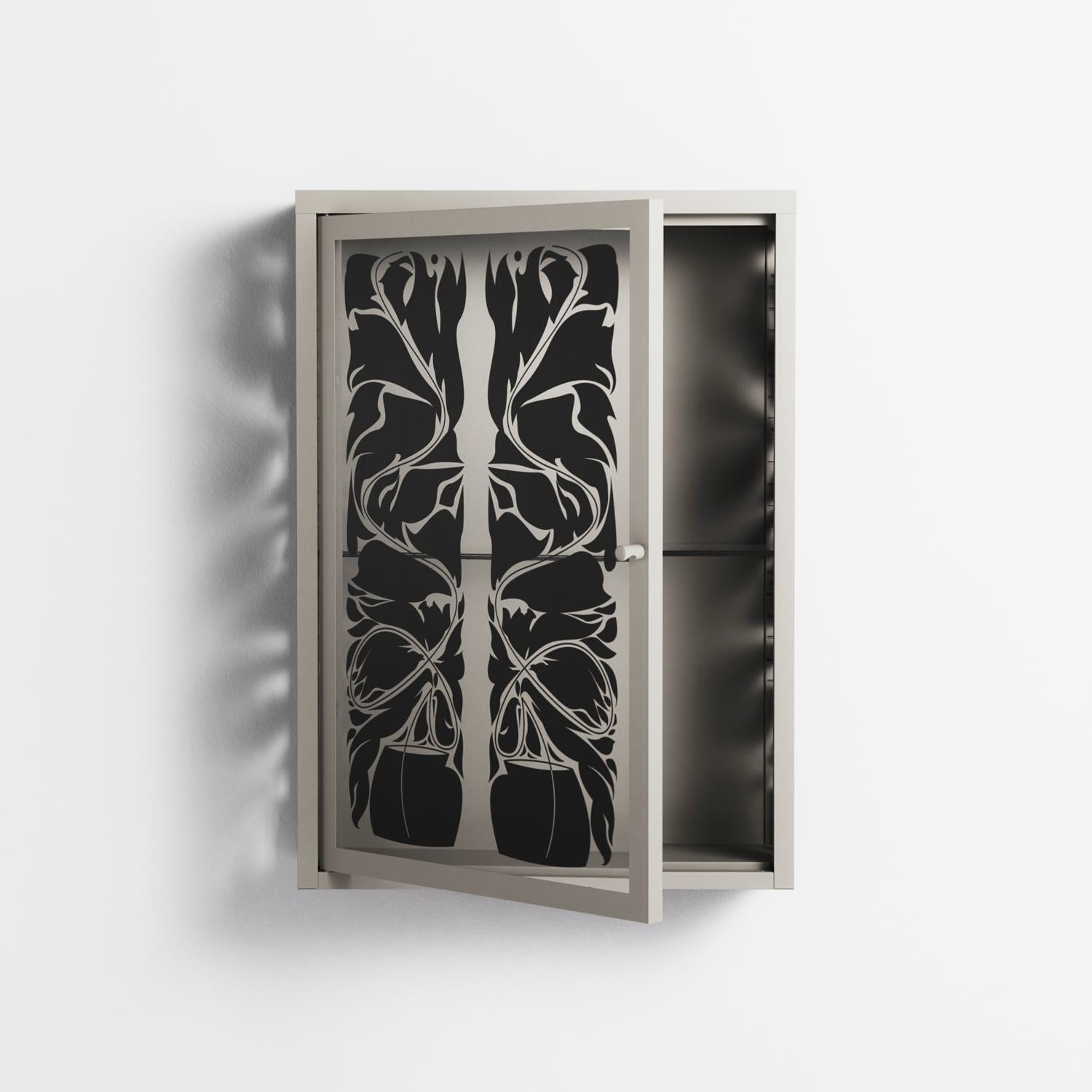 Black Potted Plant - Wall Cabinet - Konrad Blaszczyk - Pebble - Overlay Glass