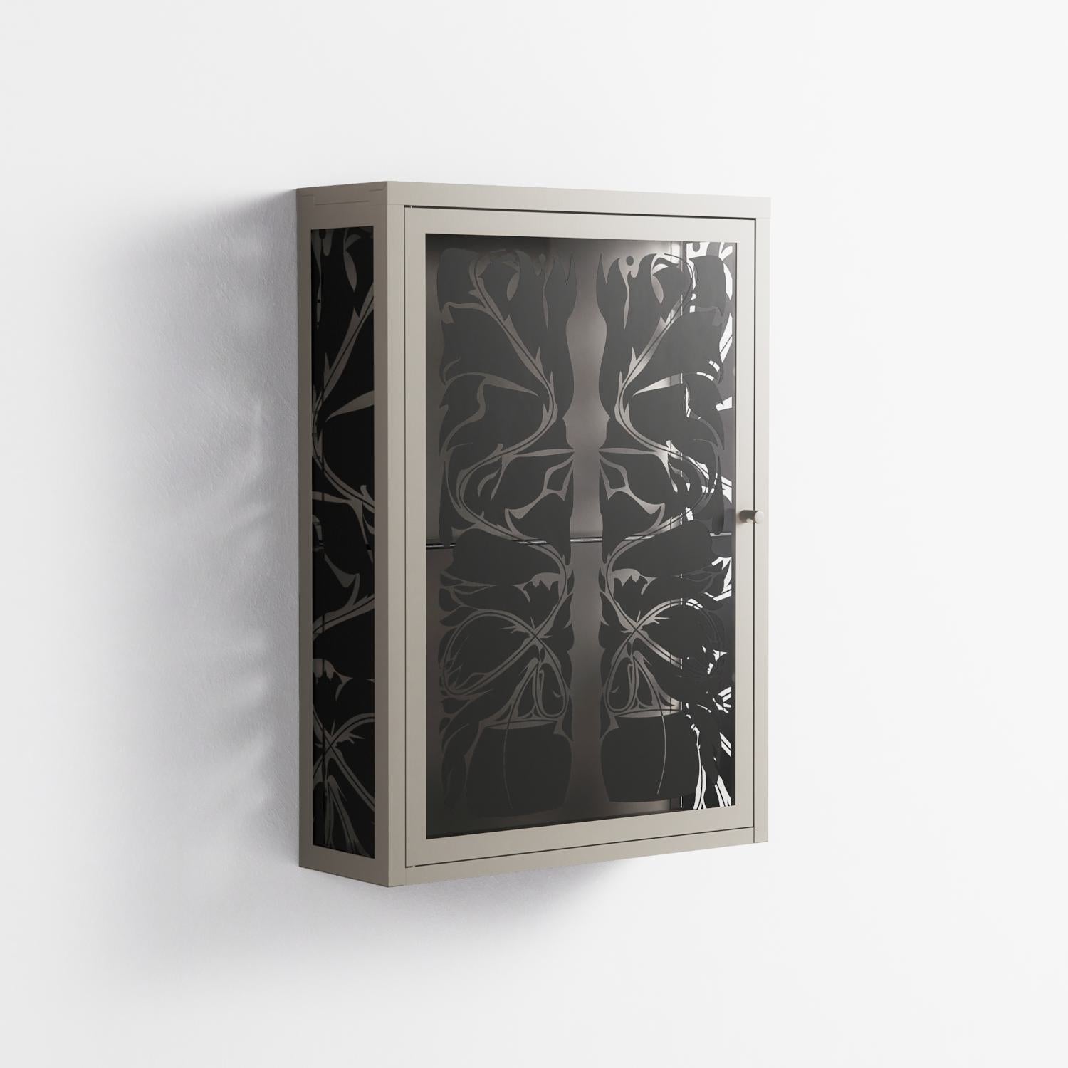 Black Potted Plant - Wall Cabinet - Konrad Blaszczyk - Pebble - Overlay Glass