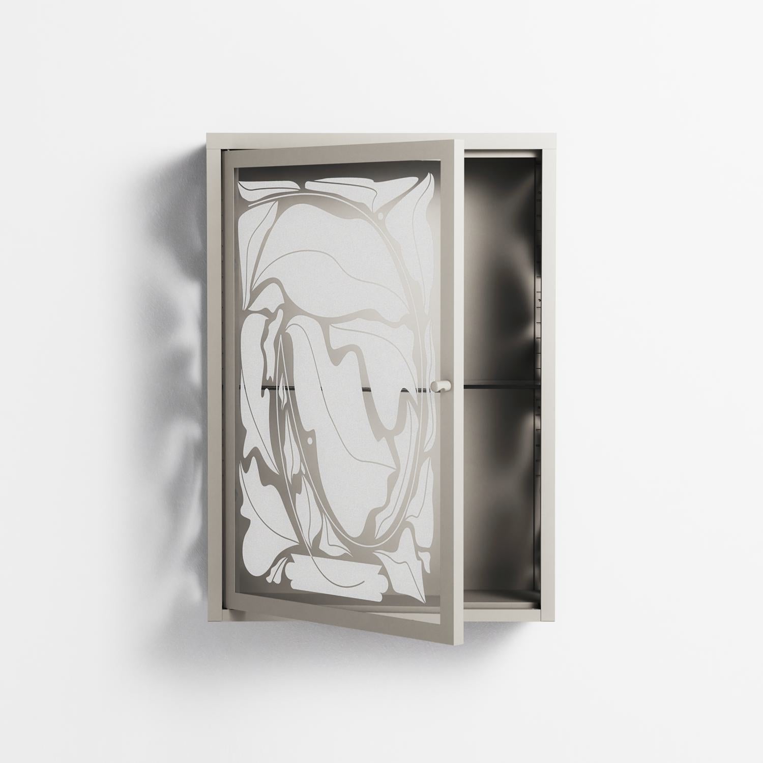 White Potted Plant - Wall Cabinet - Konrad Blaszczyk - Pebble - Overlay Glass