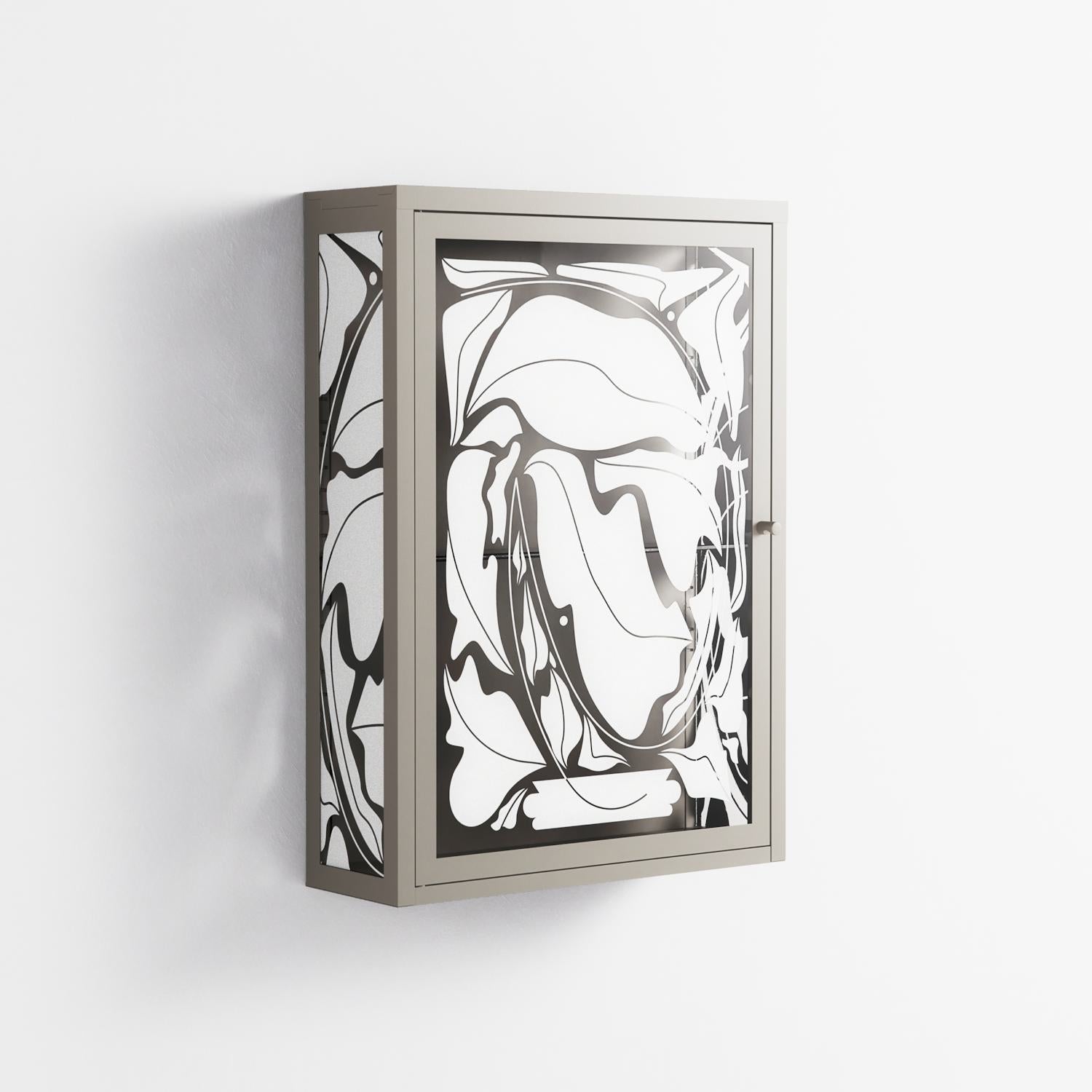 White Potted Plant - Wall Cabinet - Konrad Blaszczyk - Pebble - Overlay Glass