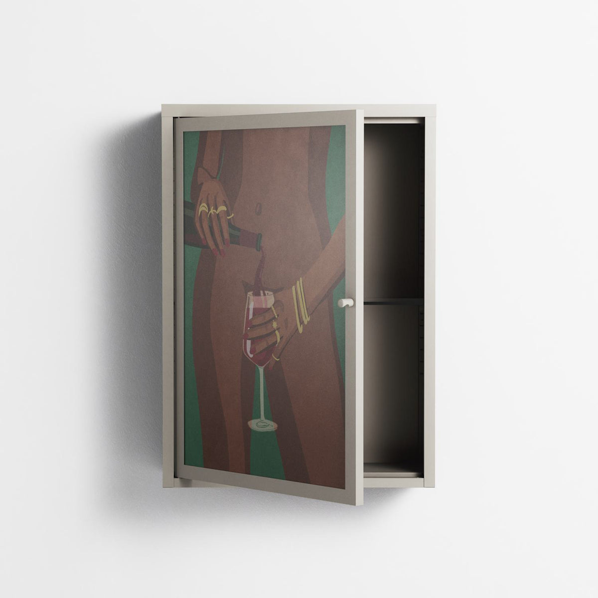 Wine And Me - Wall Cabinet - Raissa Oltmanns - Pebble - Overlay Glass