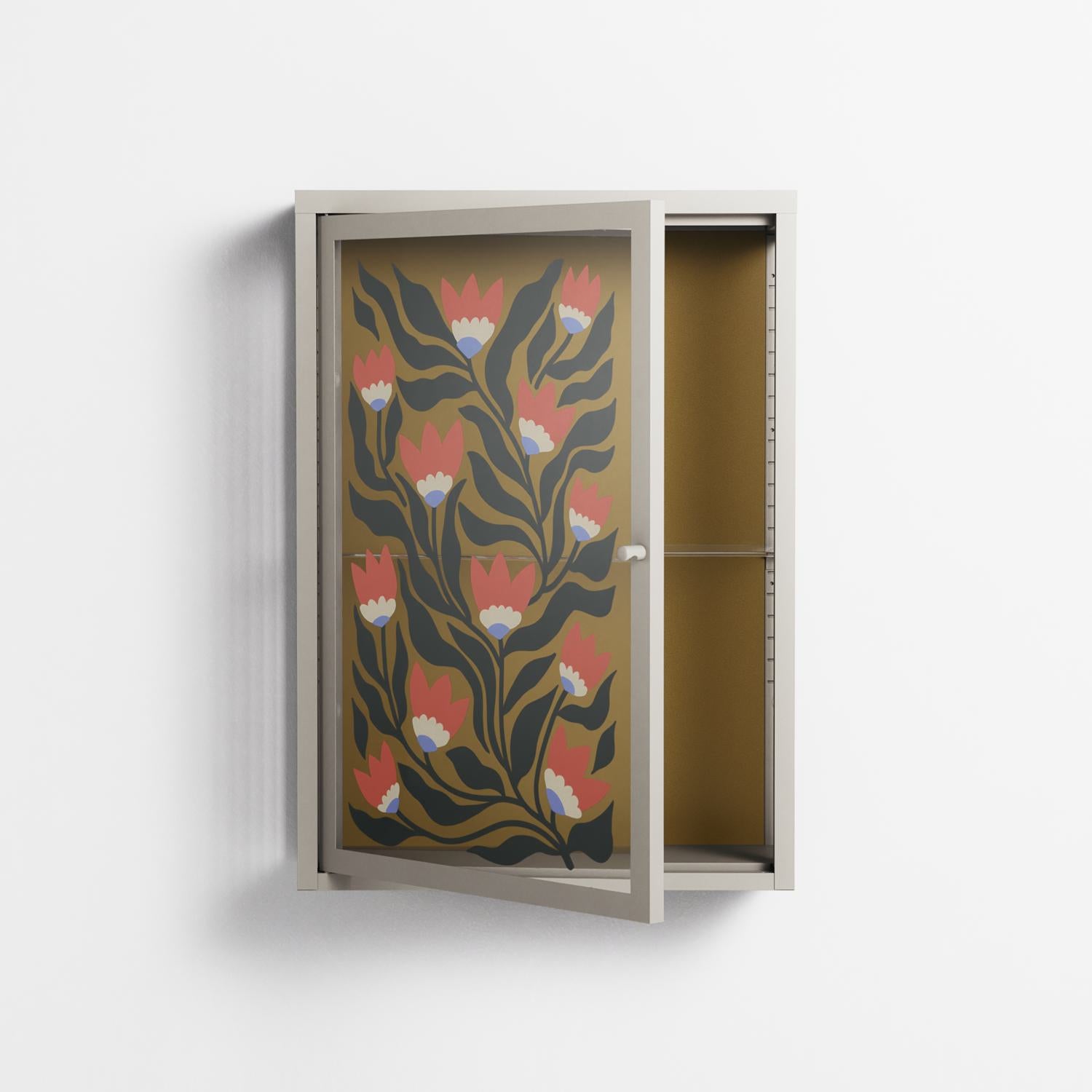 Blooming Folk Garden - Wall Cabinet - Sandra Hutter - Pebble - Overlay Glass