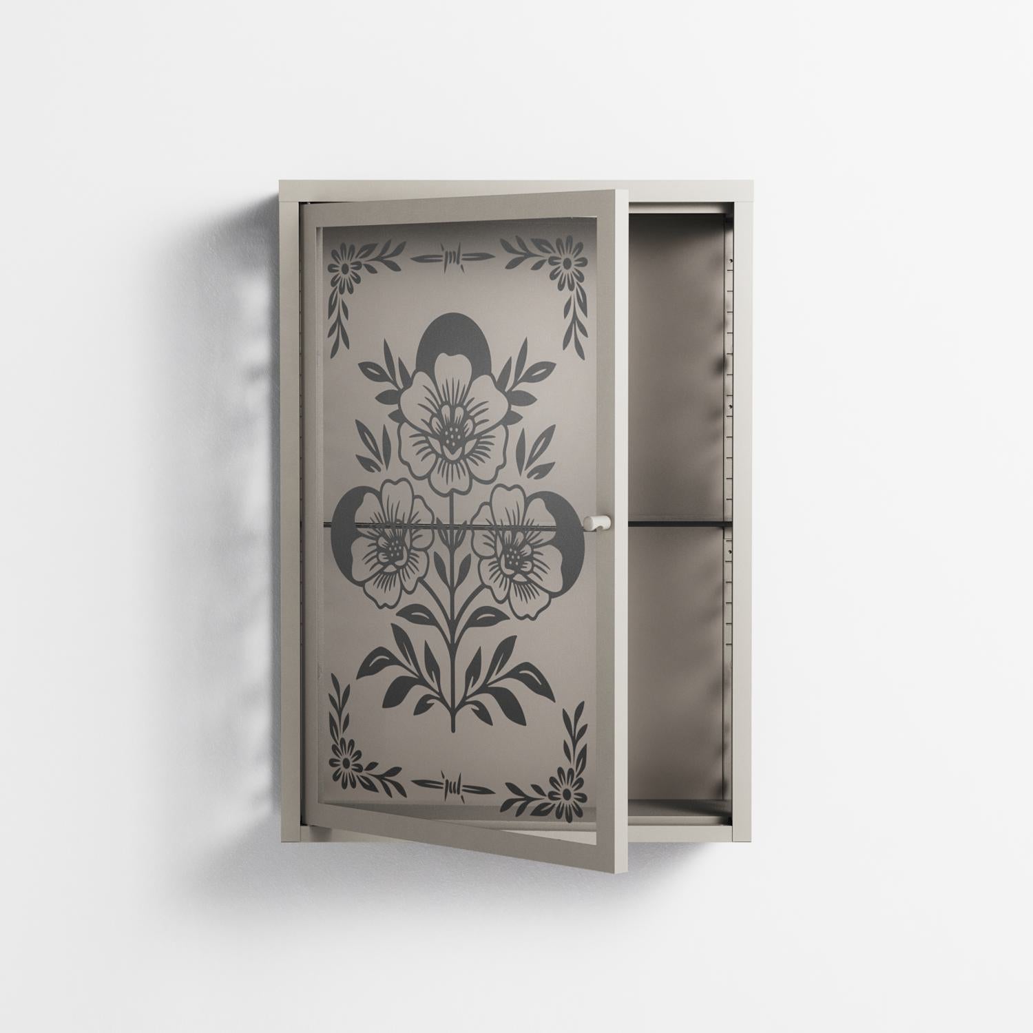 Barbed Bloom - Wall Cabinet - Daphna Sebbane - Pebble - Overlay Glass