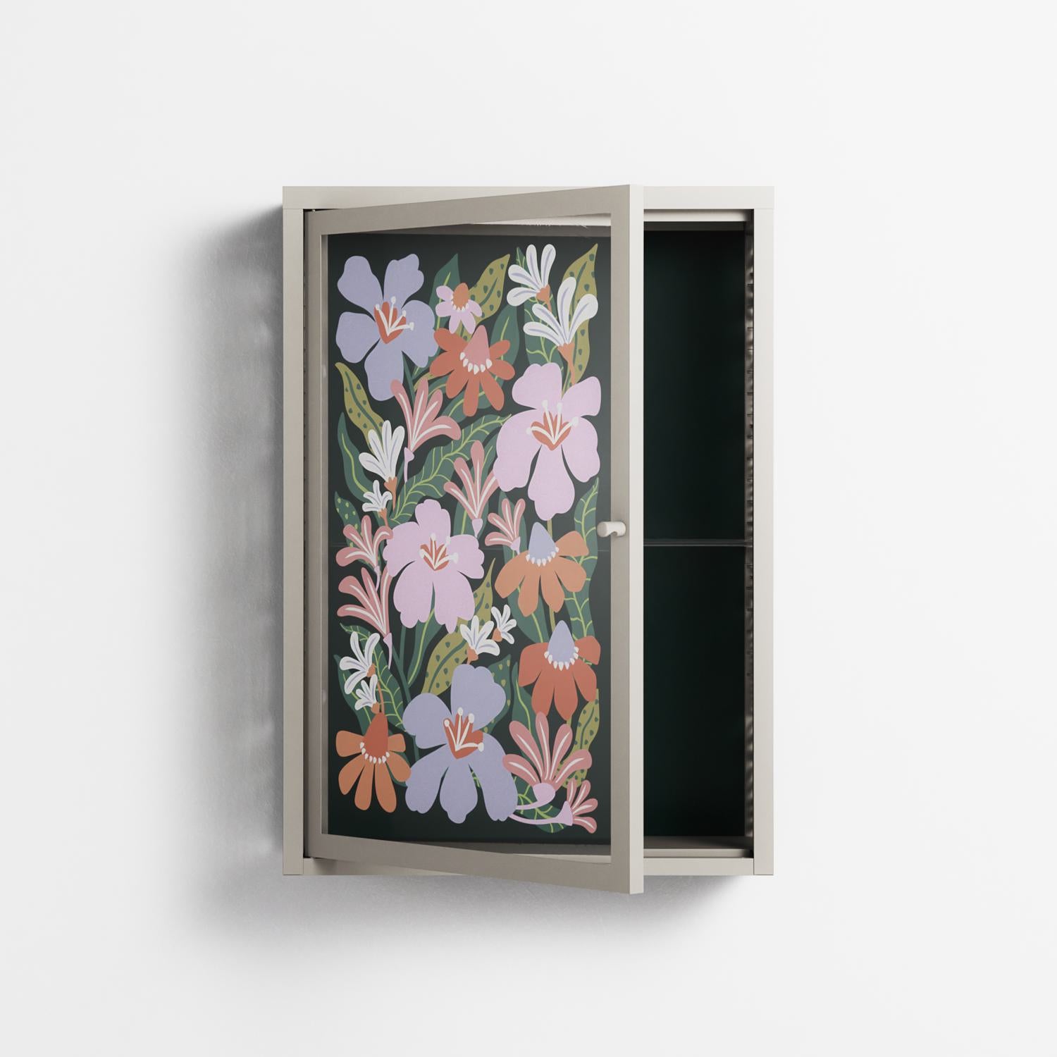 Floral Delight - Wall Cabinet - Sandra Hutter - Pebble - Overlay Glass
