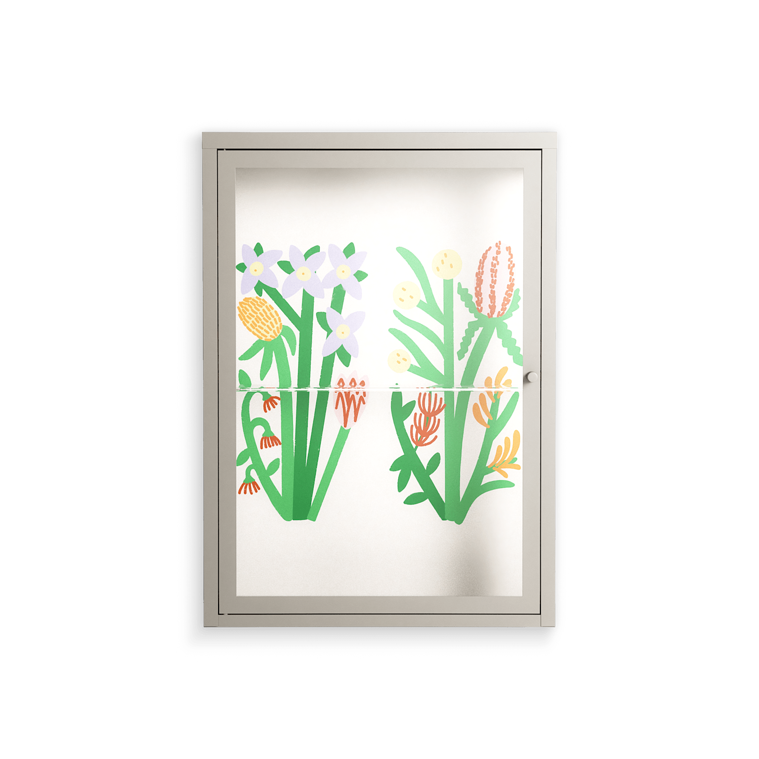 Bouquets Cream - Wall Cabinet - Lydia Greaves - Pebble - Clear glass