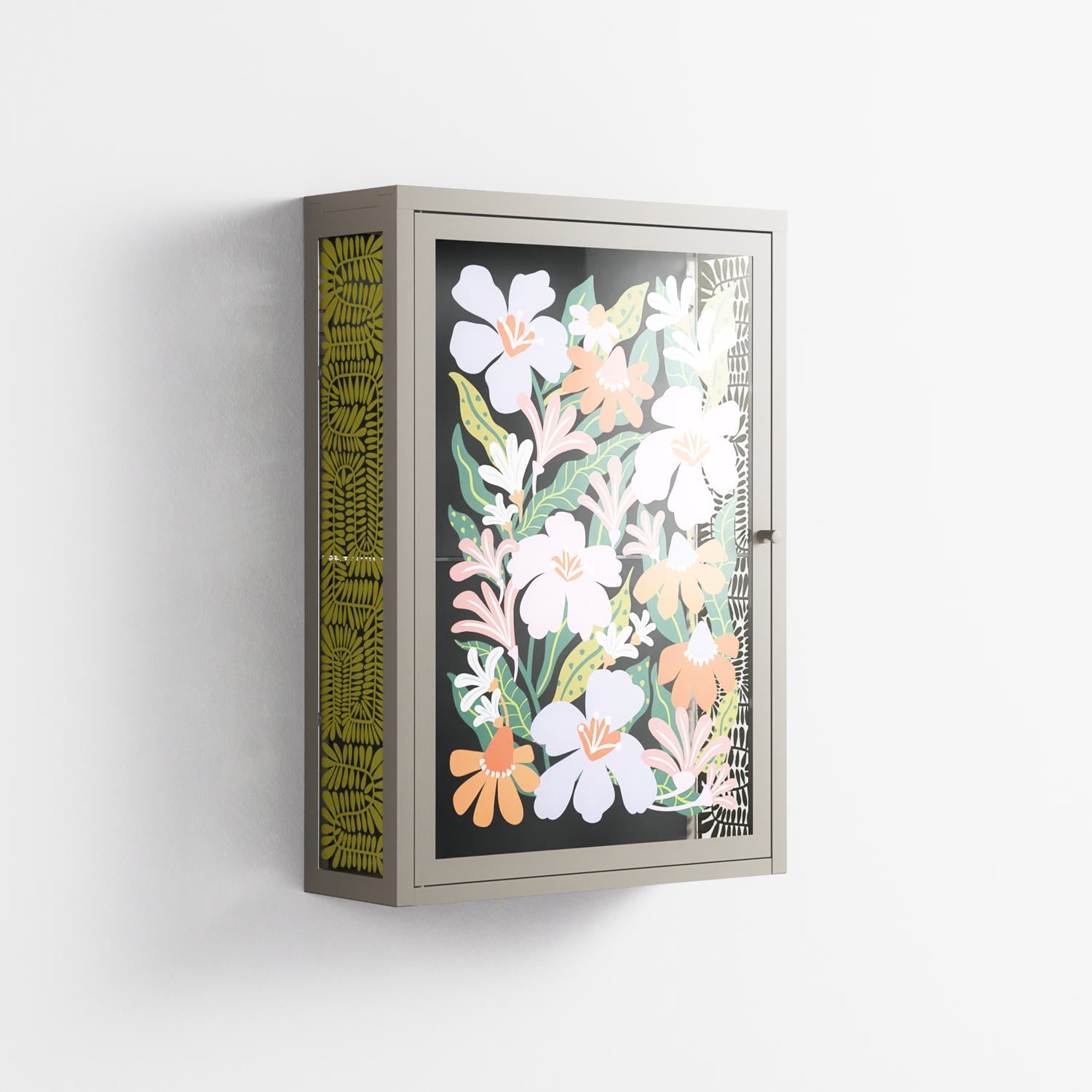 Floral Delight - Wall Cabinet - Sandra Hutter - Pebble - Overlay Glass