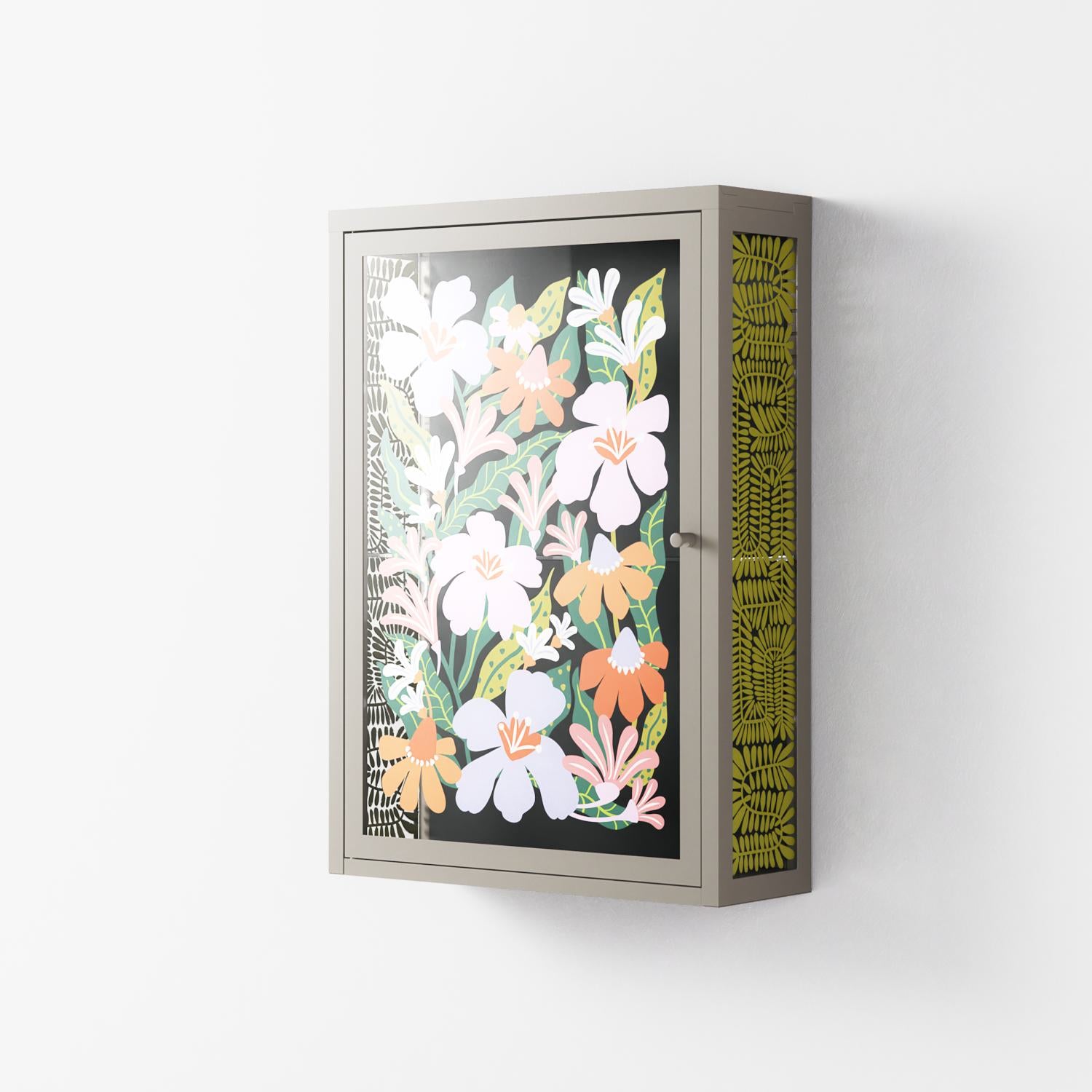 Floral Delight - Wall Cabinet - Sandra Hutter - Pebble - Overlay Glass
