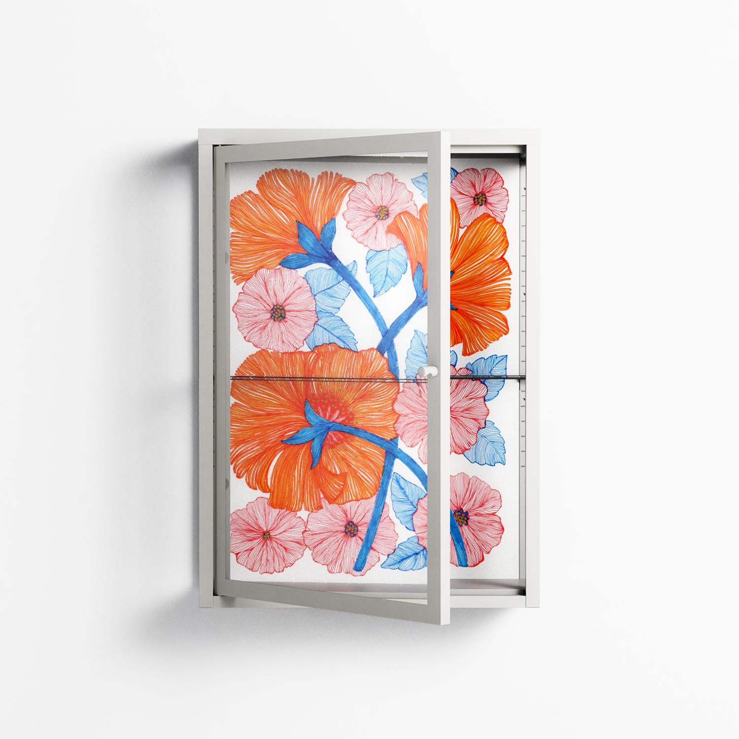 Big Orange Blooms - Wall Cabinet - Katie O’Shea - Chalk - Clear glass