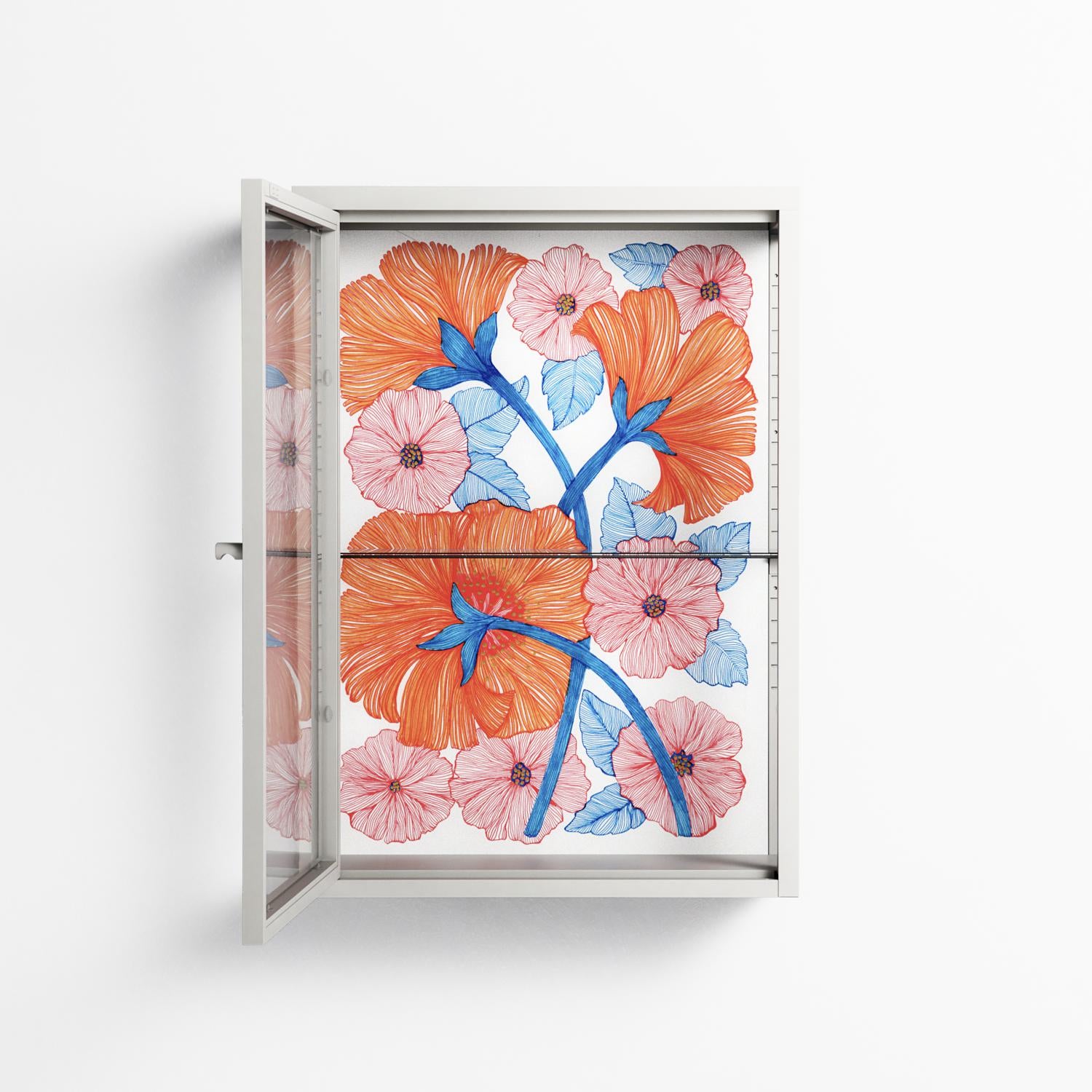 Big Orange Blooms - Wall Cabinet - Katie O’Shea - Chalk - Clear glass