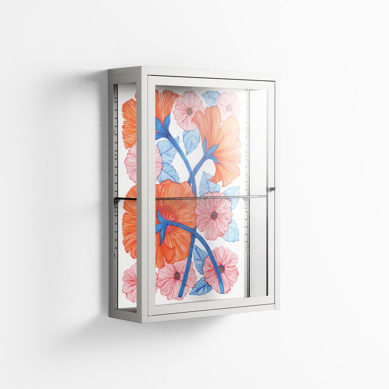 Big Orange Blooms - Wall Cabinet - Katie O’Shea - Chalk - Clear glass
