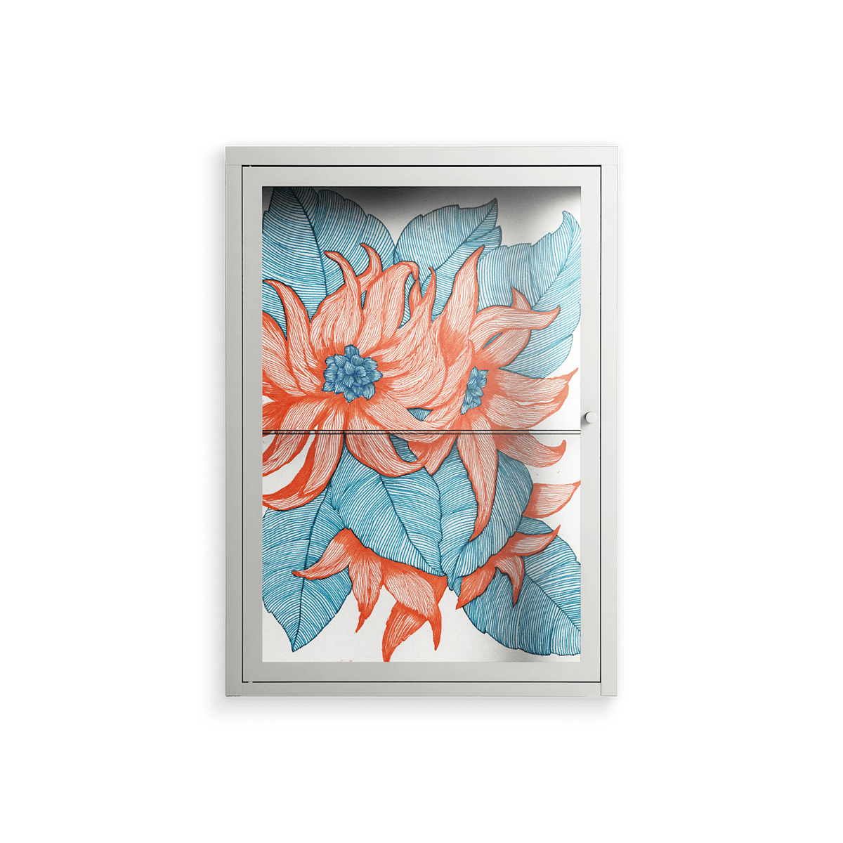 Big Orange Blooms 2 - Wall Cabinet - Katie O’Shea - Chalk - Clear glass