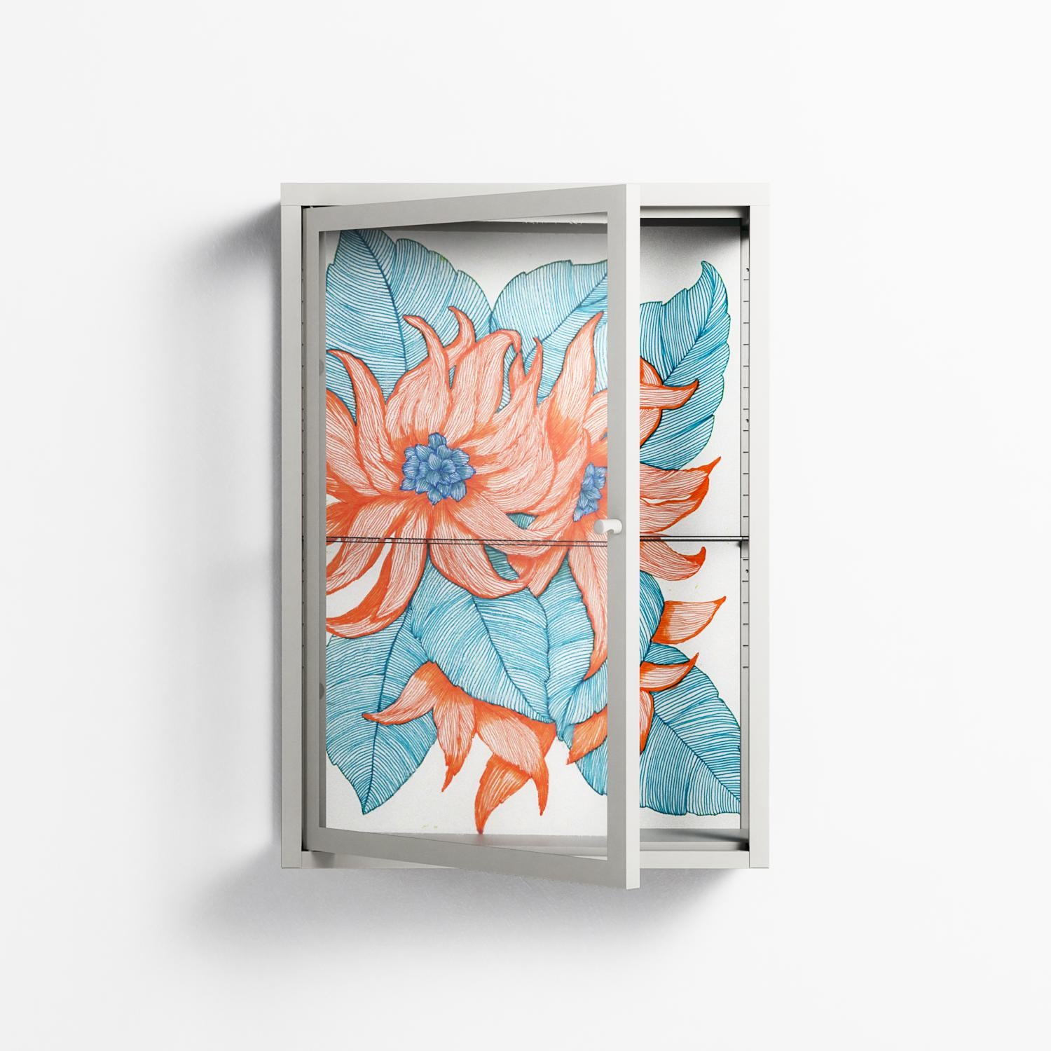 Big Orange Blooms 2 - Wall Cabinet - Katie O’Shea - Chalk - Clear glass