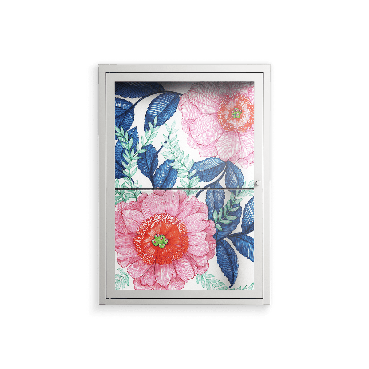 Pink Anemones - Wall Cabinet - Katie O’Shea - Chalk - Clear glass