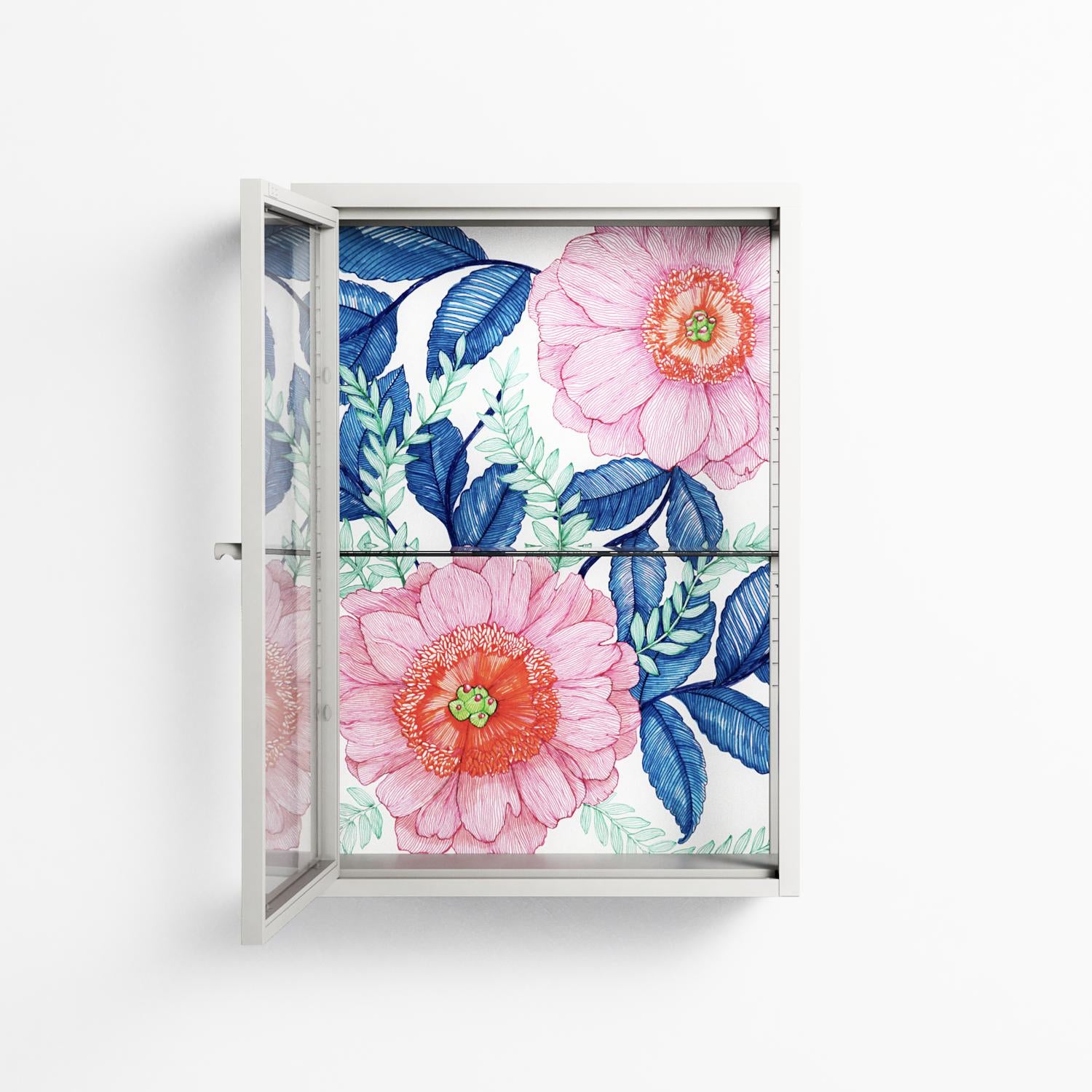 Pink Anemones - Wall Cabinet - Katie O’Shea - Chalk - Clear glass