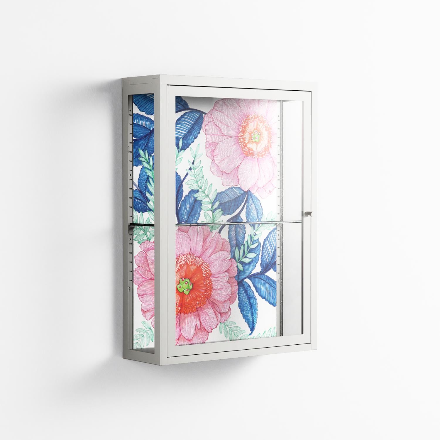 Pink Anemones - Wall Cabinet - Katie O’Shea - Chalk - Clear glass