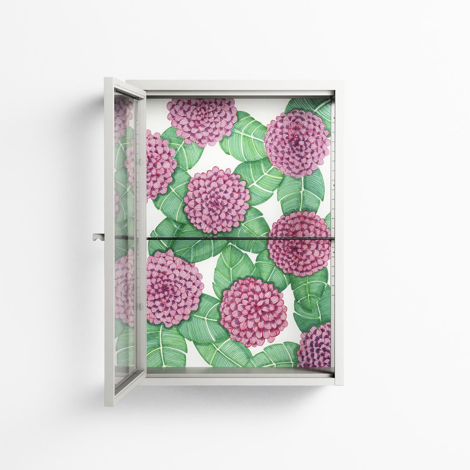 Pink Floras - Wall Cabinet - Katie O’Shea - Chalk - Clear glass