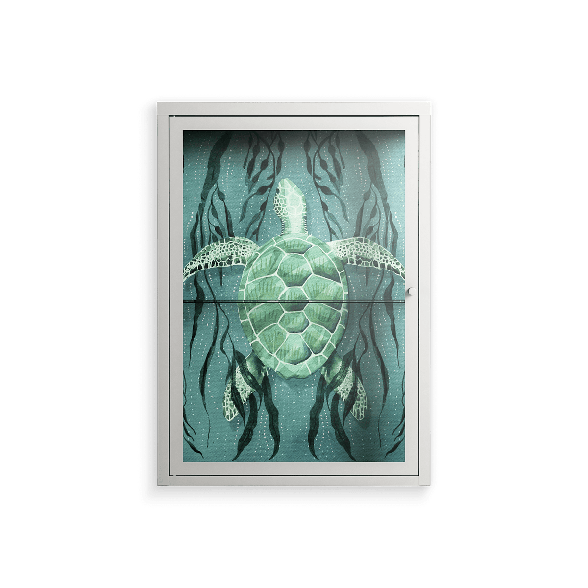 Turtle With Kelp - Wall Cabinet - Katie O’Shea - Chalk - Clear glass