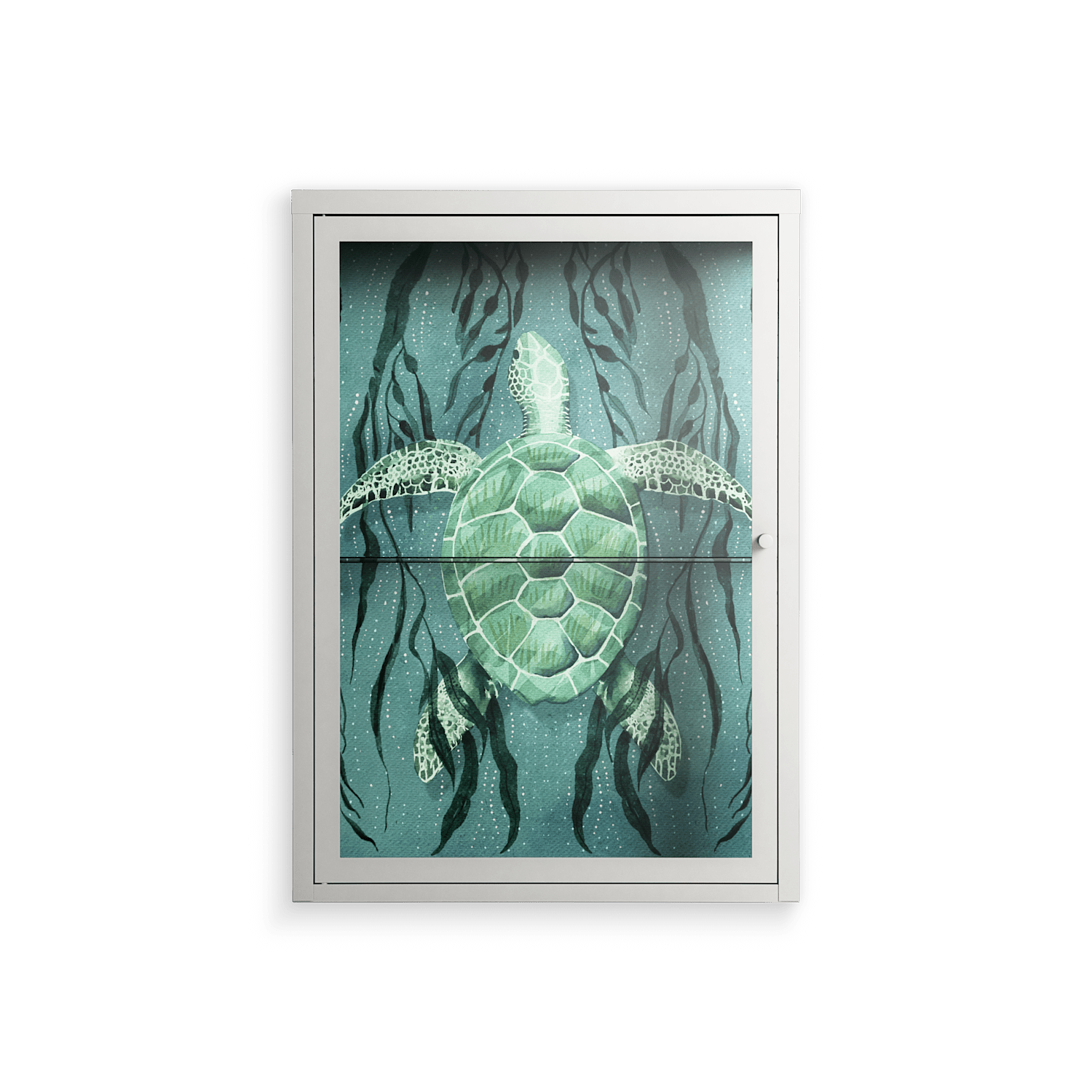 Turtle With Kelp - Wall Cabinet - Katie O’Shea - Chalk - Clear glass