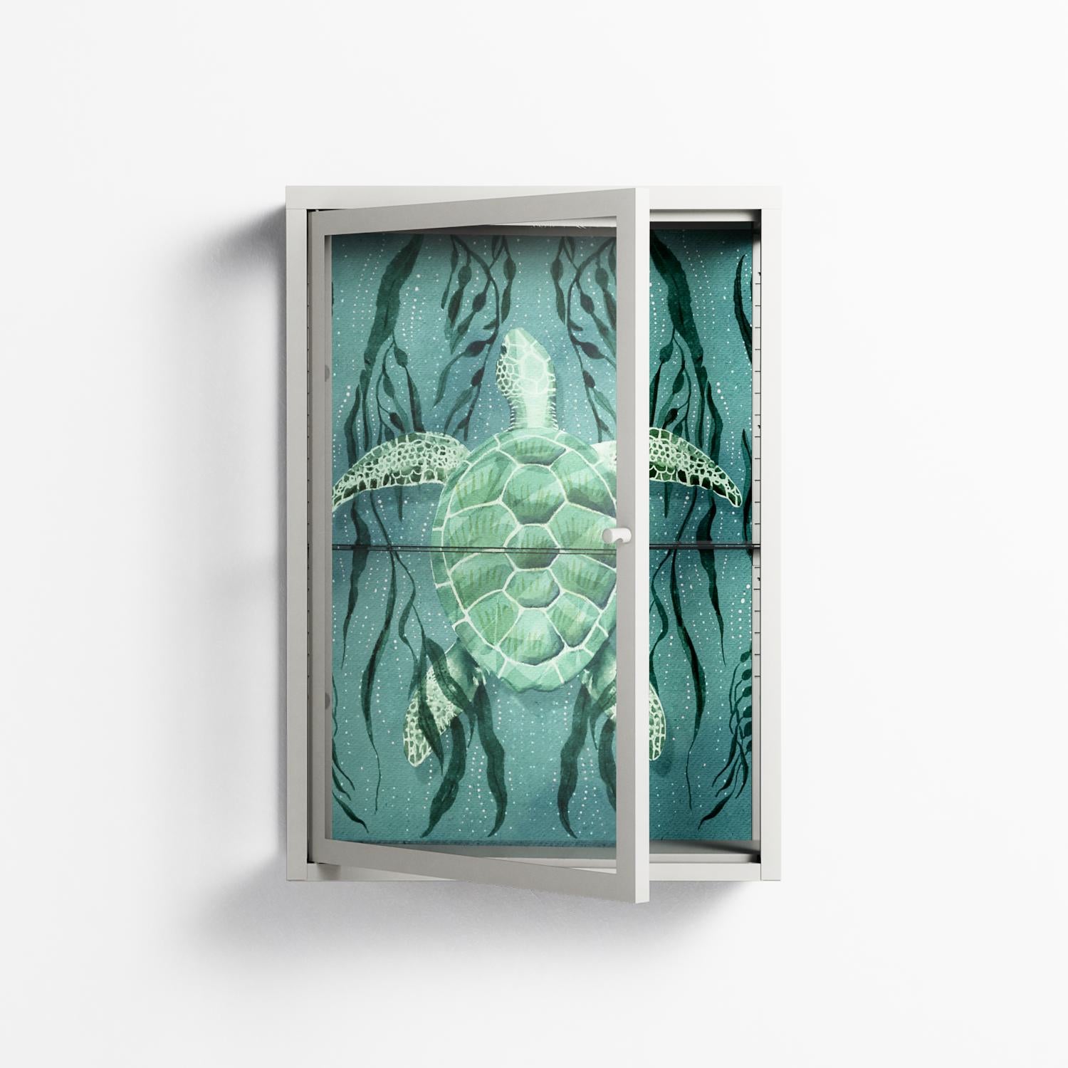 Turtle With Kelp - Wall Cabinet - Katie O’Shea - Chalk - Clear glass