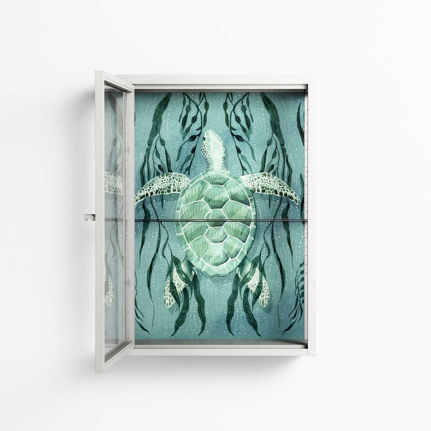 Turtle With Kelp - Wall Cabinet - Katie O’Shea - Chalk - Clear glass