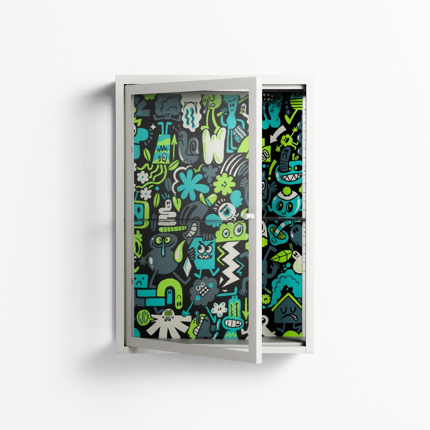 Shapes and Faces - Wall Cabinet - Craig Watkins - Chalk - Clear glass