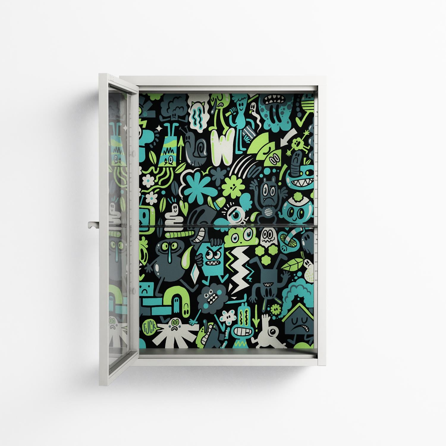 Shapes and Faces - Wall Cabinet - Craig Watkins - Chalk - Clear glass