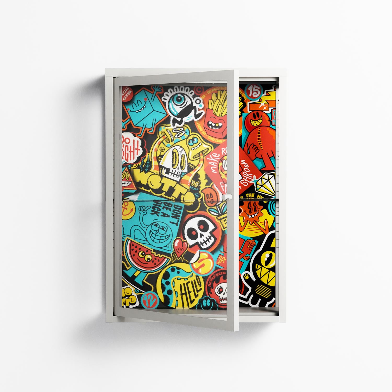 All The Stickers - Wall Cabinet - Craig Watkins - Chalk - Clear glass