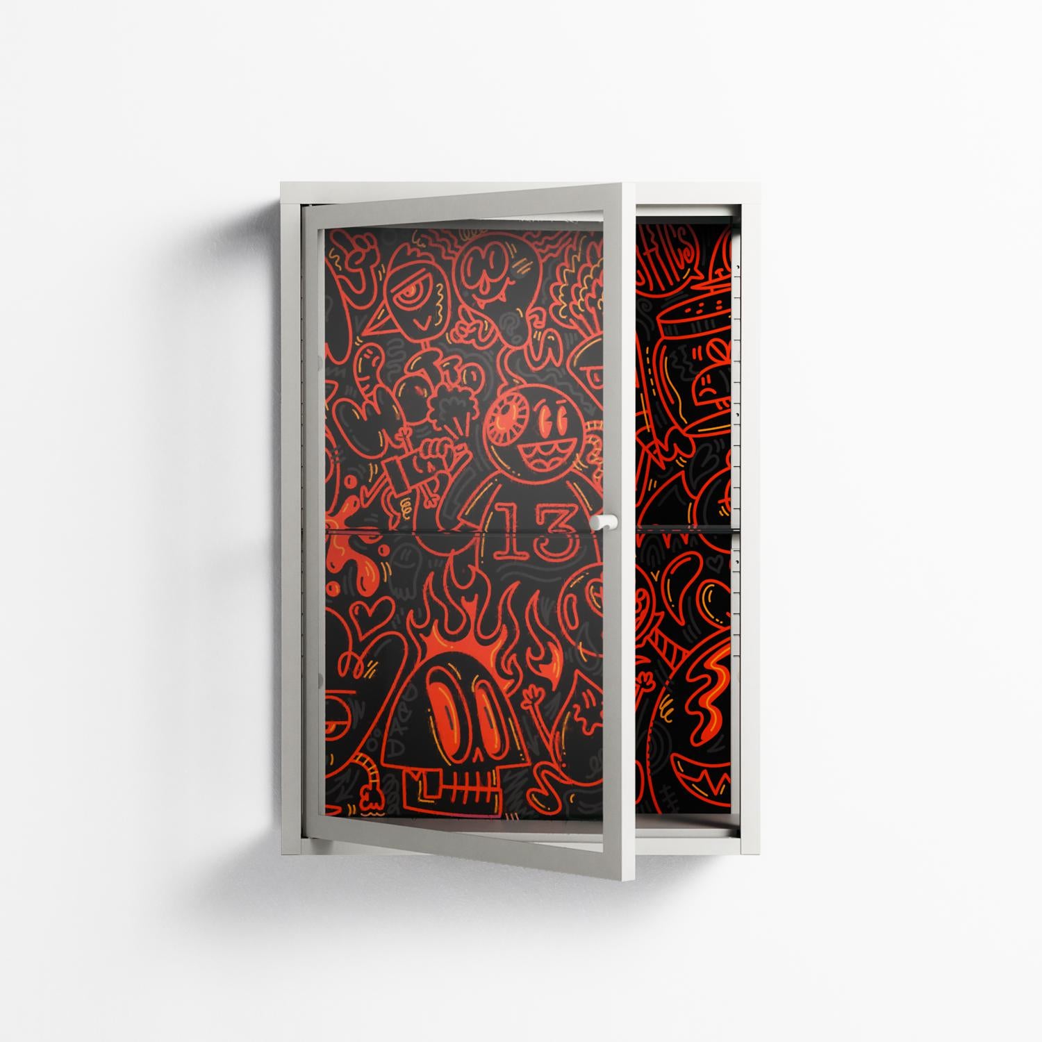 Wottosque Red - Wall Cabinet - Craig Watkins - Chalk - Clear glass