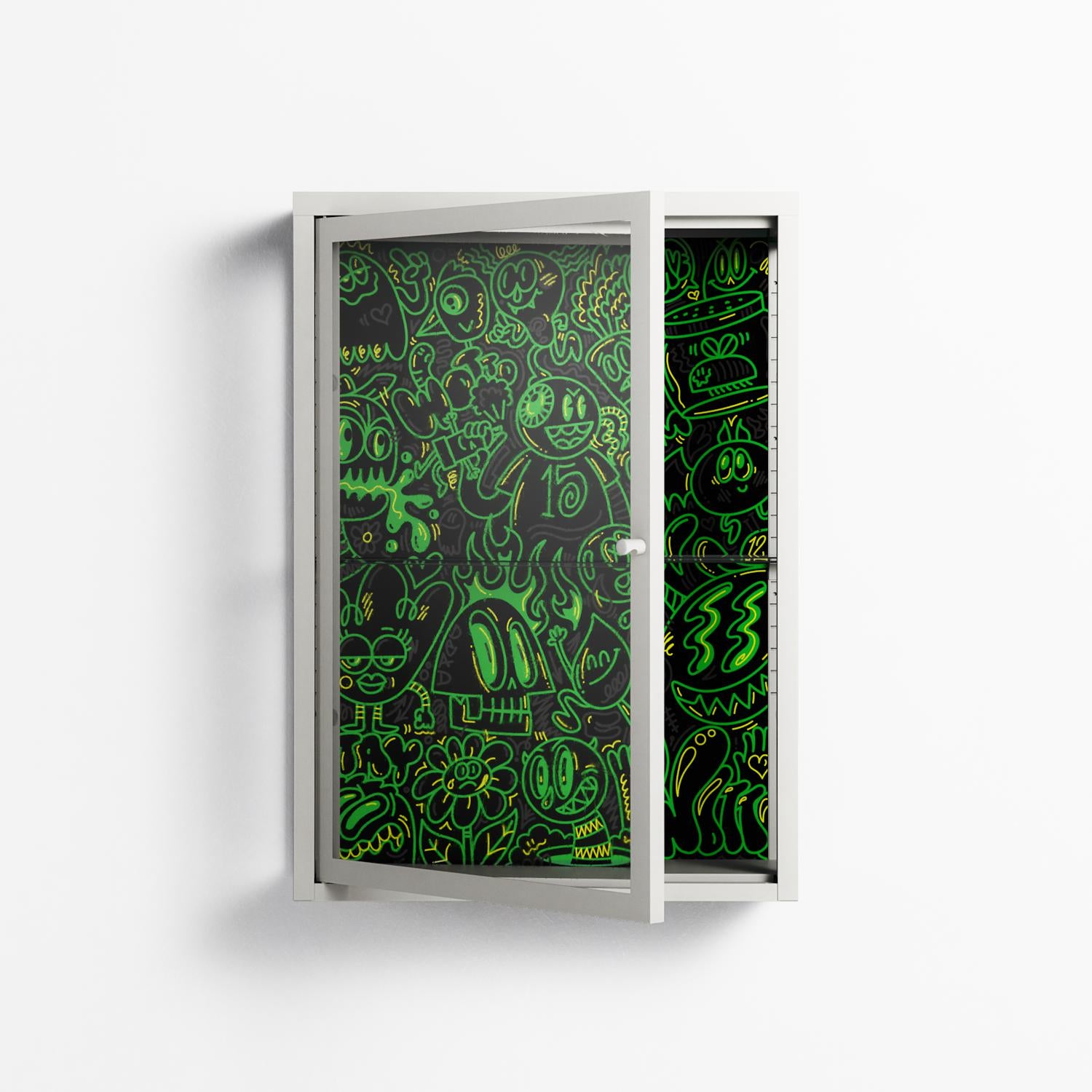 Wottosque Green - Wall Cabinet - Craig Watkins - Chalk - Clear glass