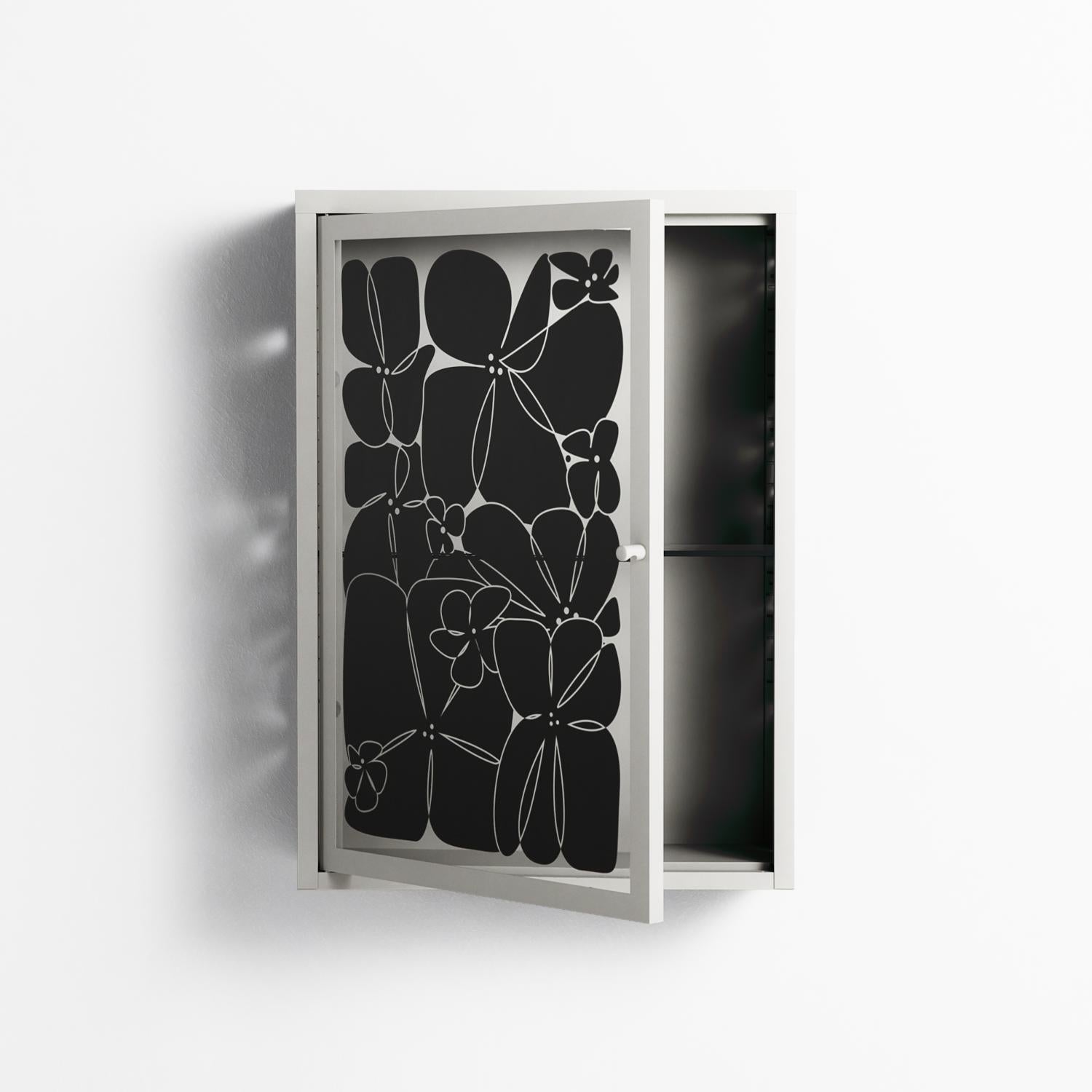 Black Flower - Wall Cabinet - Konrad Blaszczyk - Chalk - Overlay Glass