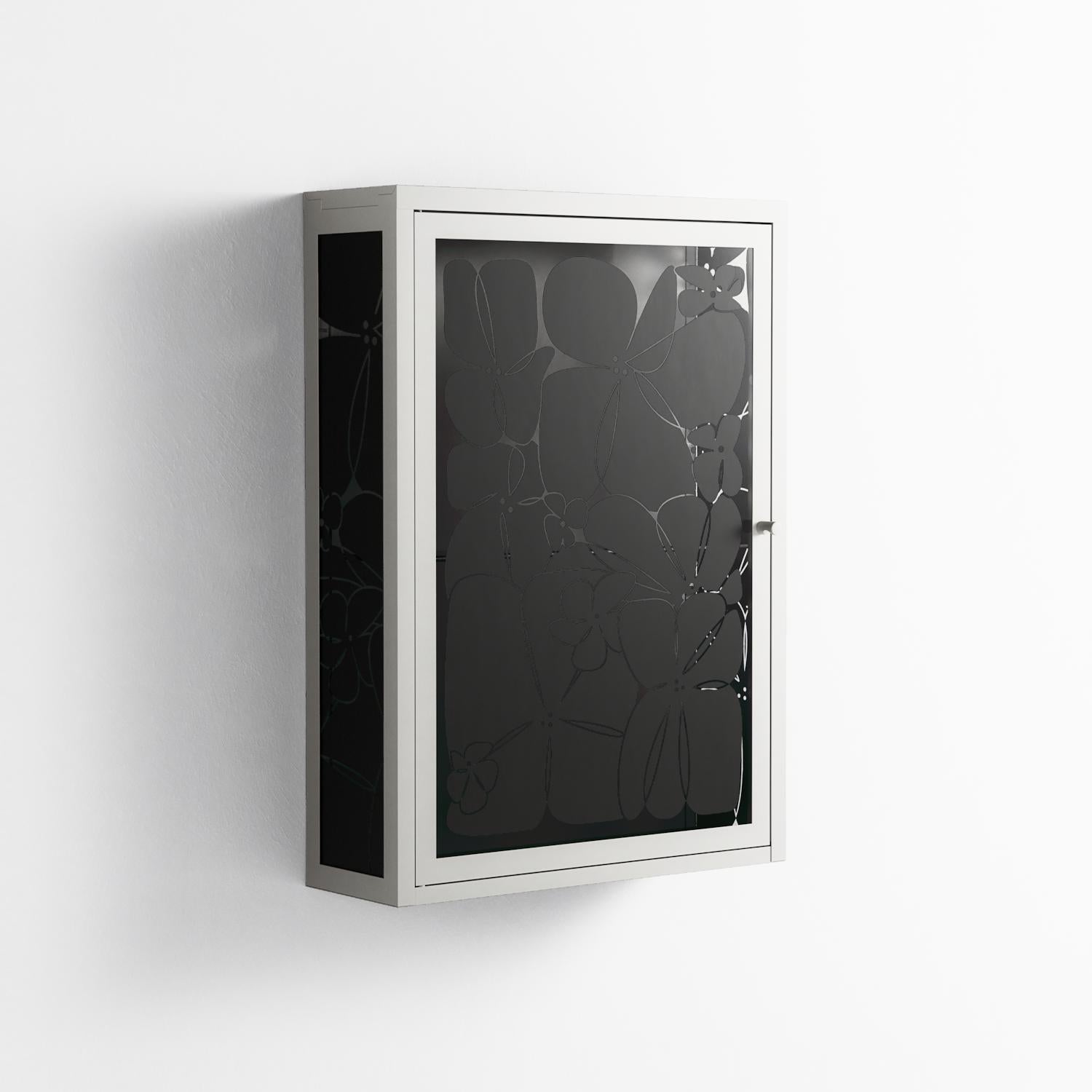 Black Flower - Wall Cabinet - Konrad Blaszczyk - Chalk - Overlay Glass