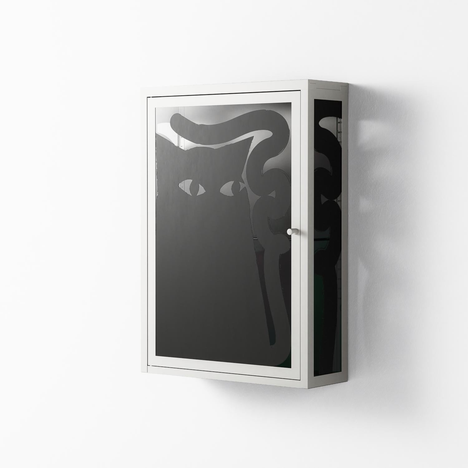 Black Cat - Wall Cabinet - Konrad Blaszczyk - Chalk - Overlay Glass