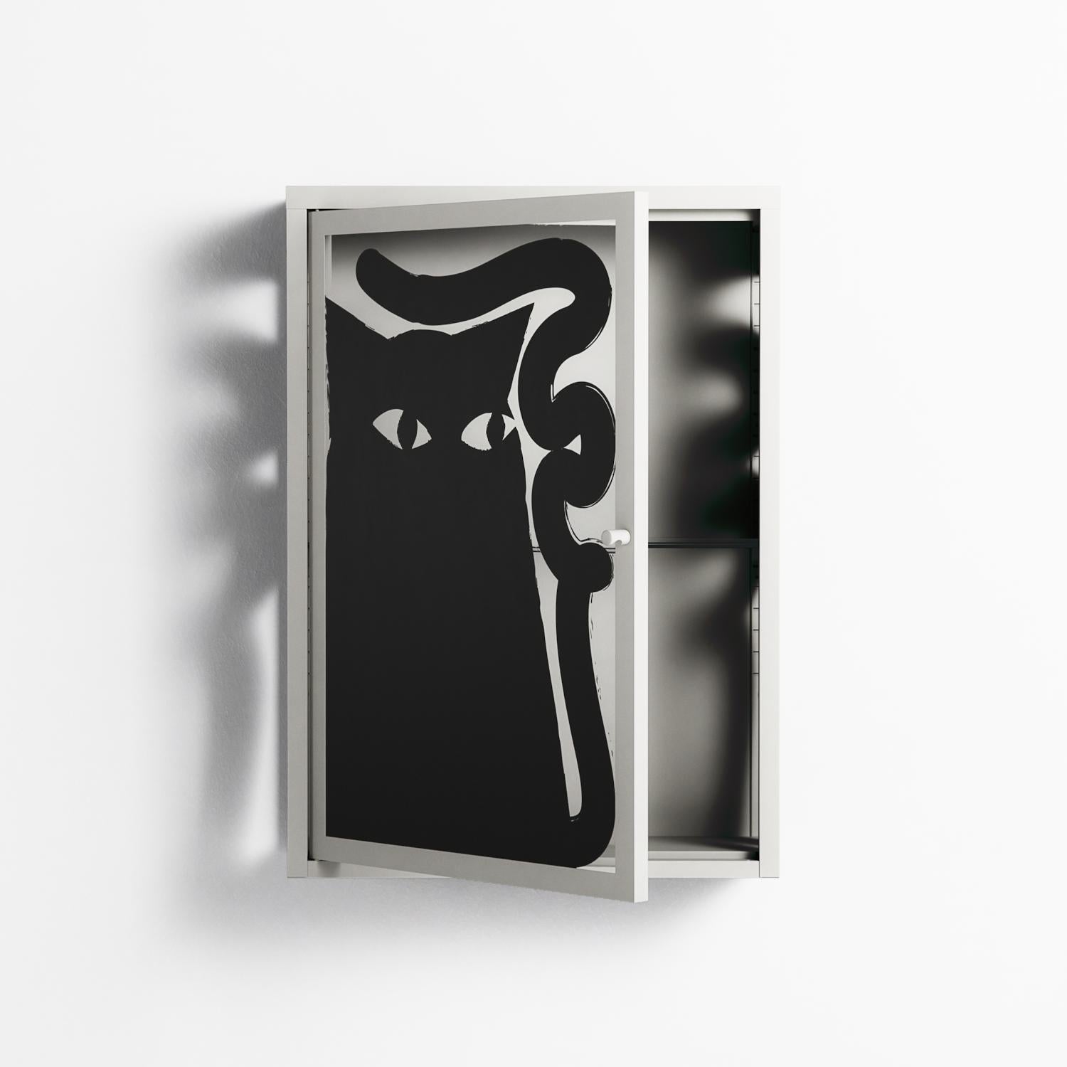 Black Cat - Wall Cabinet - Konrad Blaszczyk - Chalk - Overlay Glass