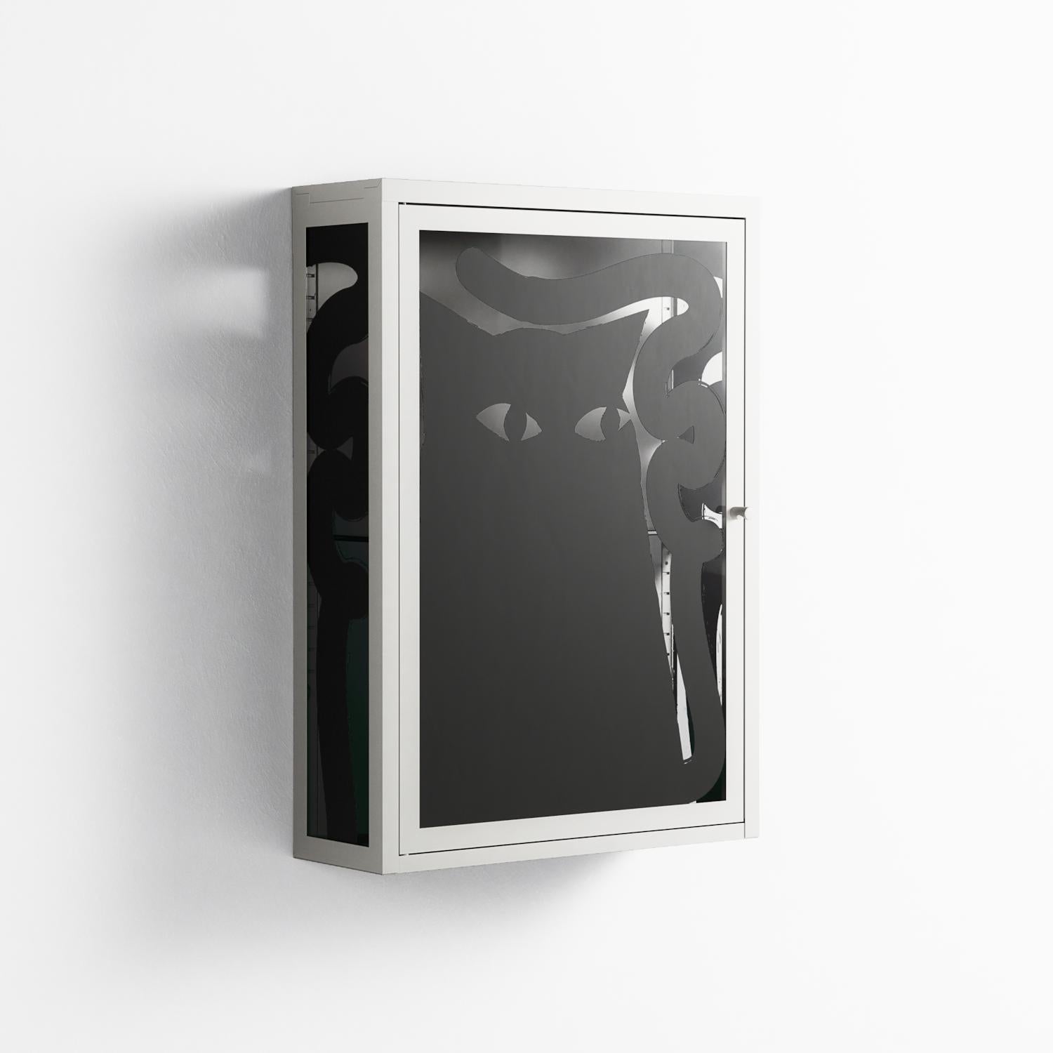 Black Cat - Wall Cabinet - Konrad Blaszczyk - Chalk - Overlay Glass