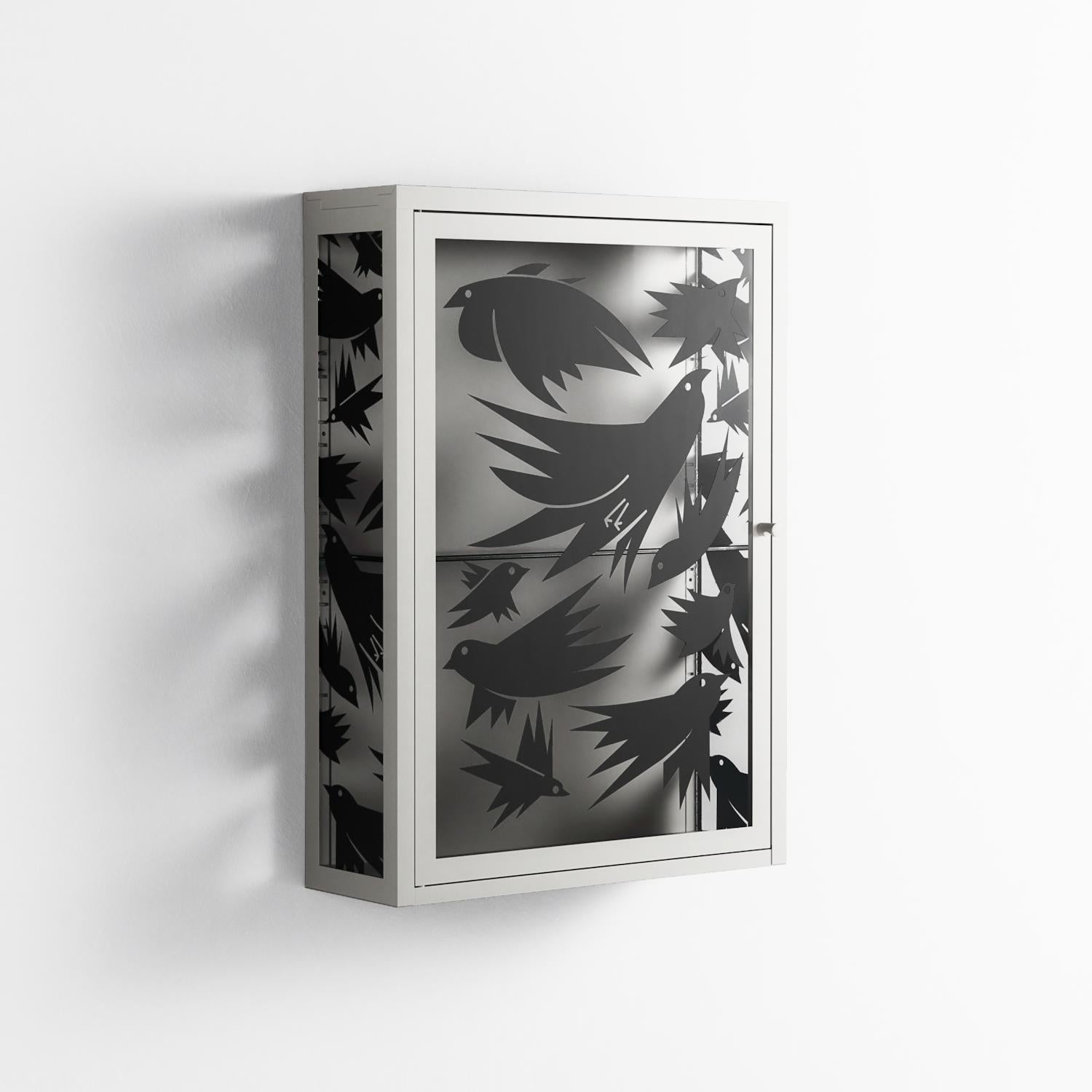 Black Birds - Wall Cabinet - Konrad Blaszczyk - Chalk - Overlay Glass