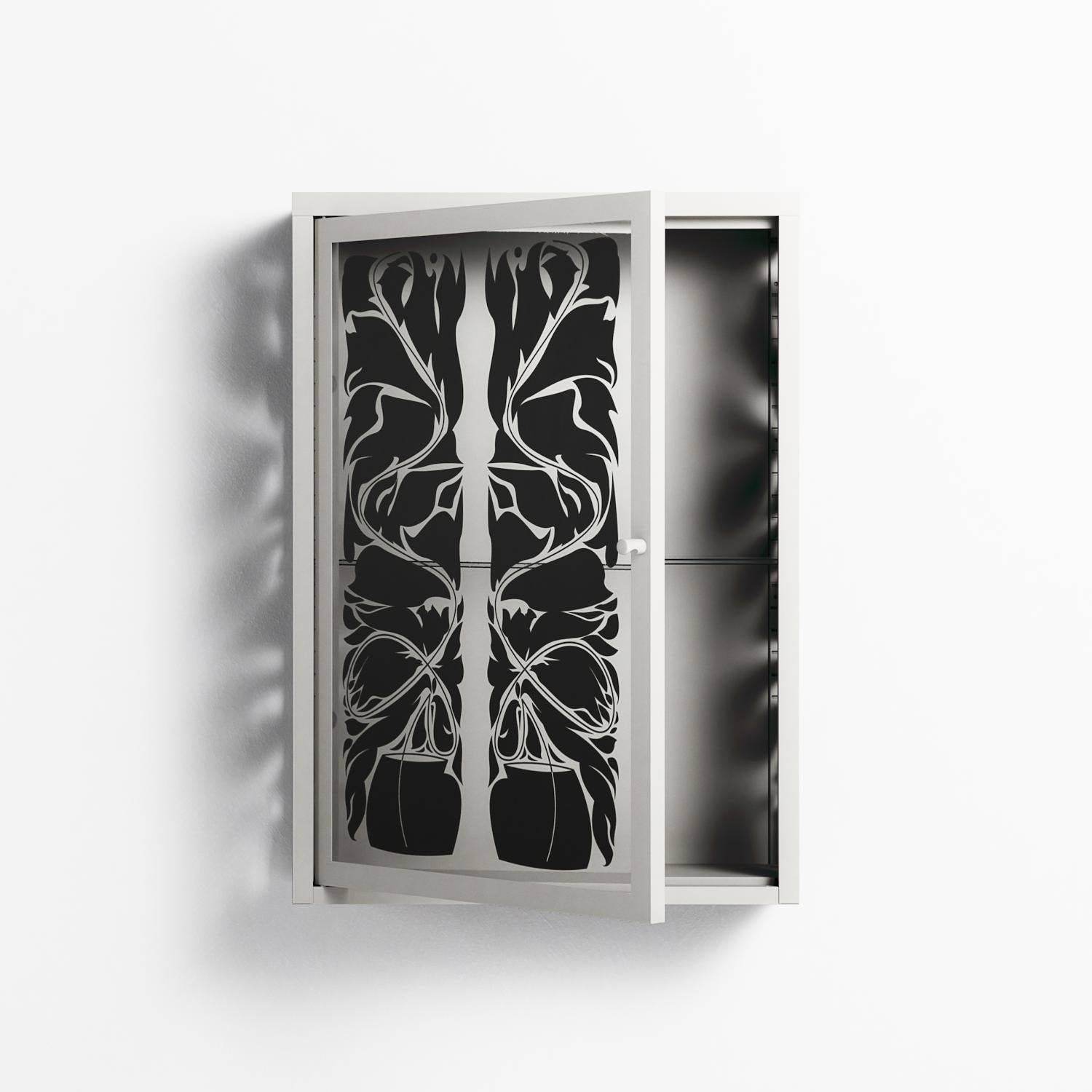 Black Potted Plant - Wall Cabinet - Konrad Blaszczyk - Chalk - Overlay Glass