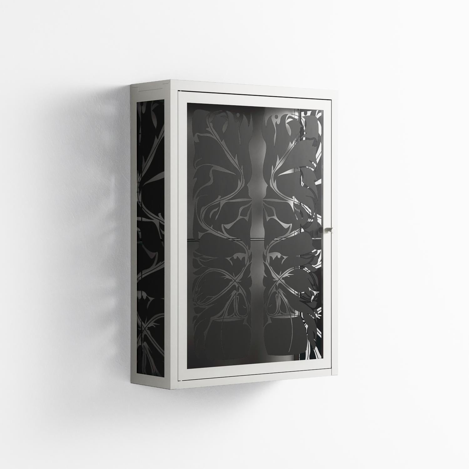 Black Potted Plant - Wall Cabinet - Konrad Blaszczyk - Chalk - Overlay Glass