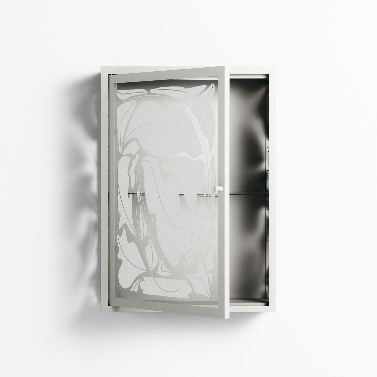 White Potted Plant - Wall Cabinet - Konrad Blaszczyk - Chalk - Overlay Glass