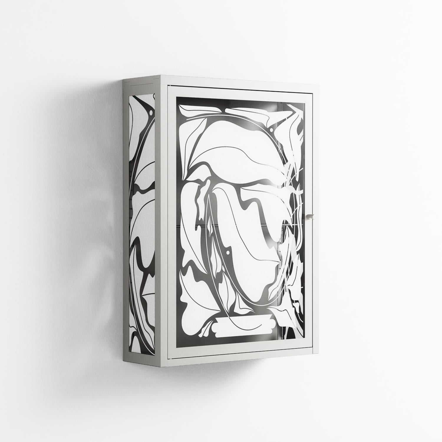 White Potted Plant - Wall Cabinet - Konrad Blaszczyk - Chalk - Overlay Glass