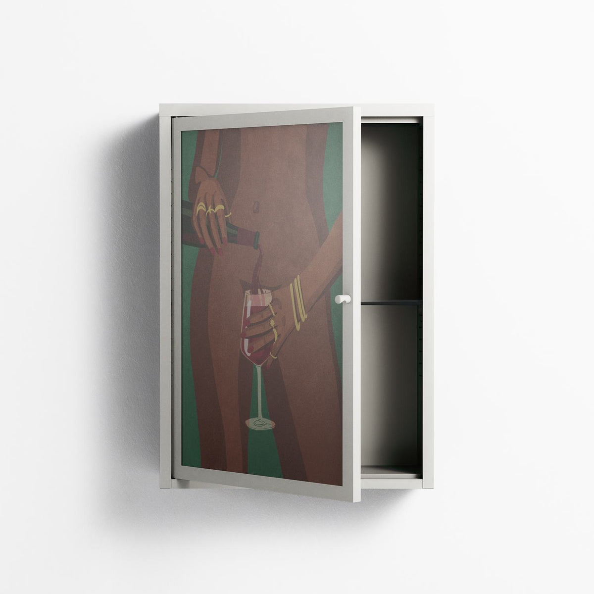 Wine And Me - Wall Cabinet - Raissa Oltmanns - Chalk - Overlay Glass