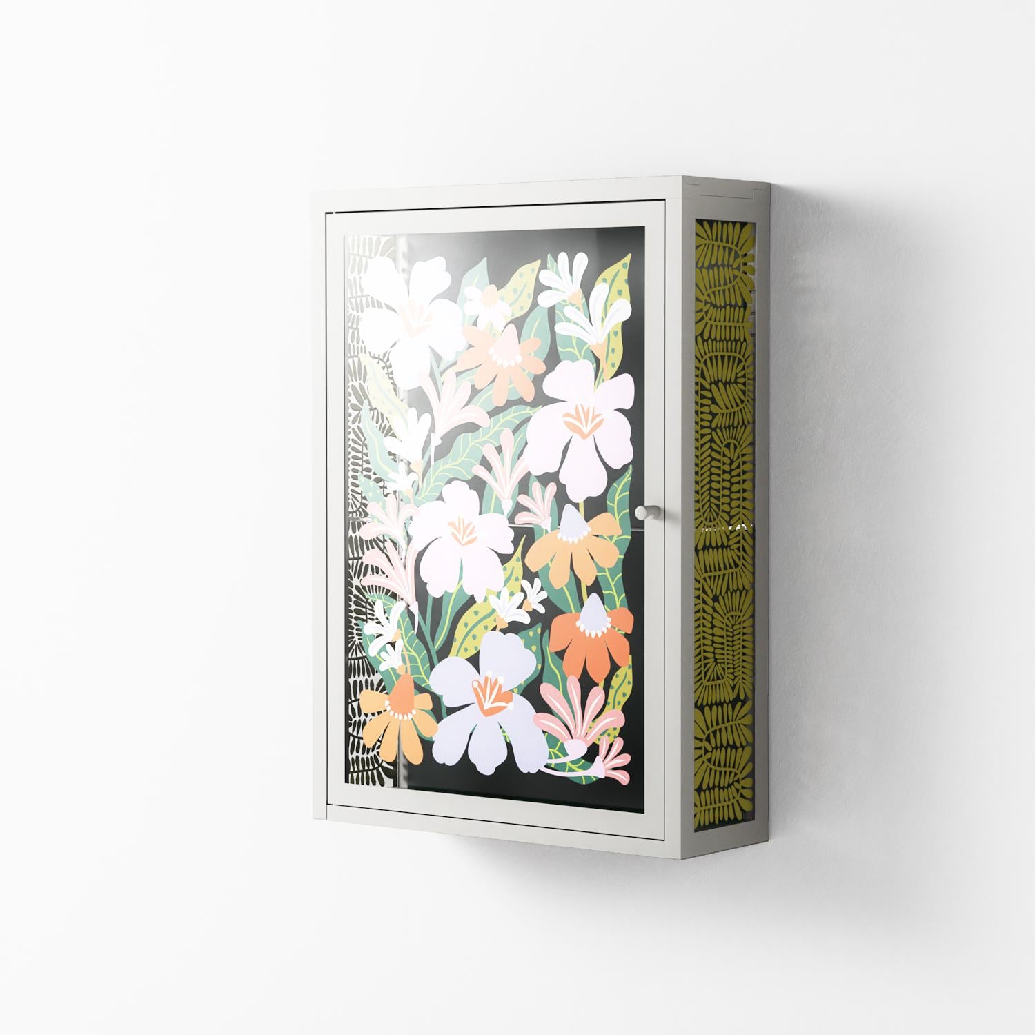 Floral Delight - Wall Cabinet - Sandra Hutter - Chalk - Overlay Glass